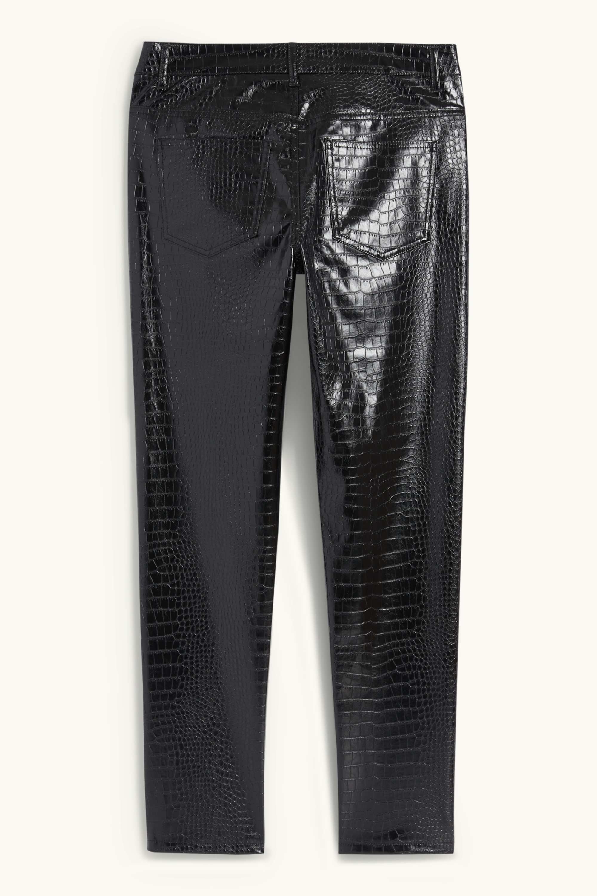 Trousers - mid-rise waist - slim fit - faux leather black