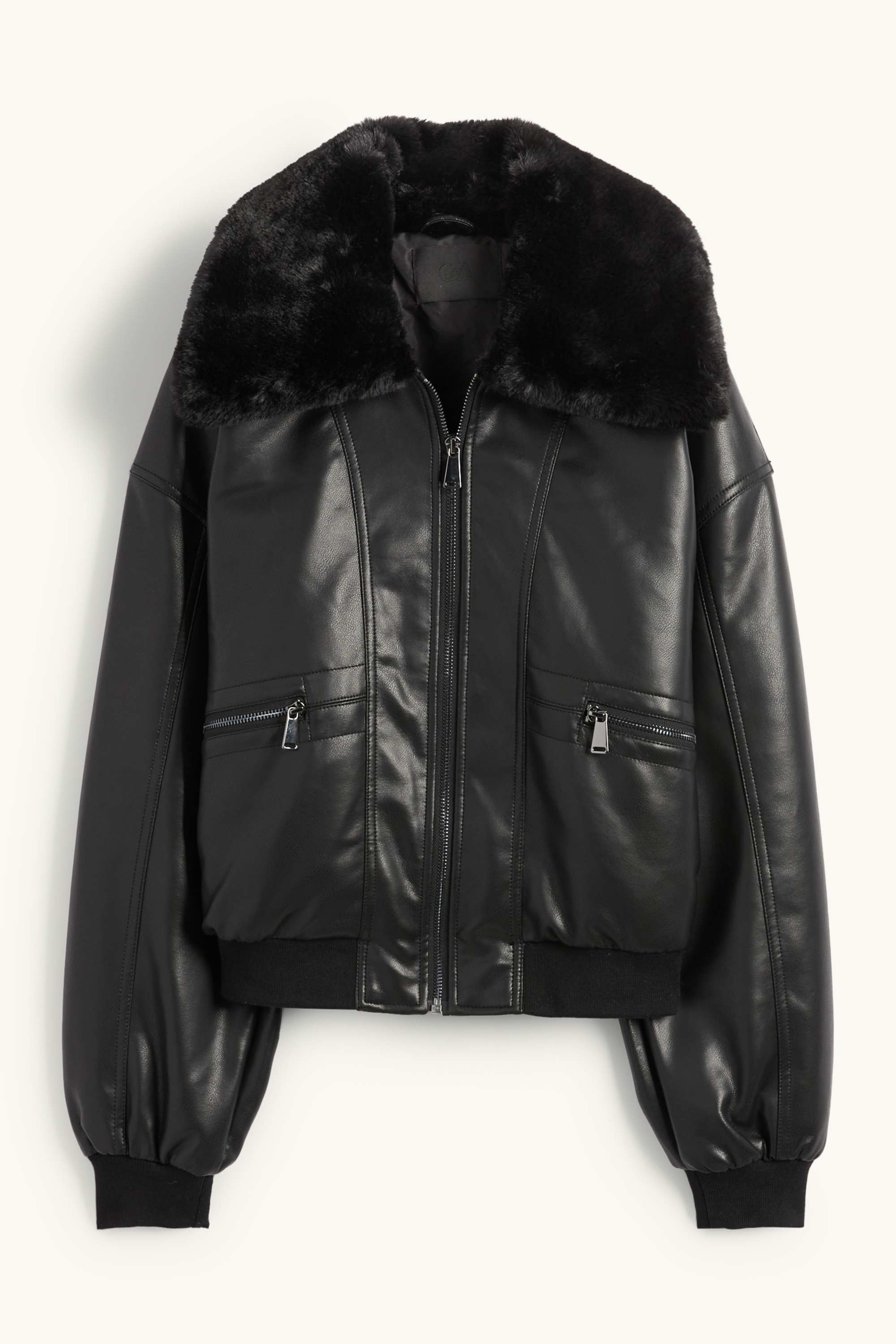 Bomber jacket with faux fur trim - faux leather black