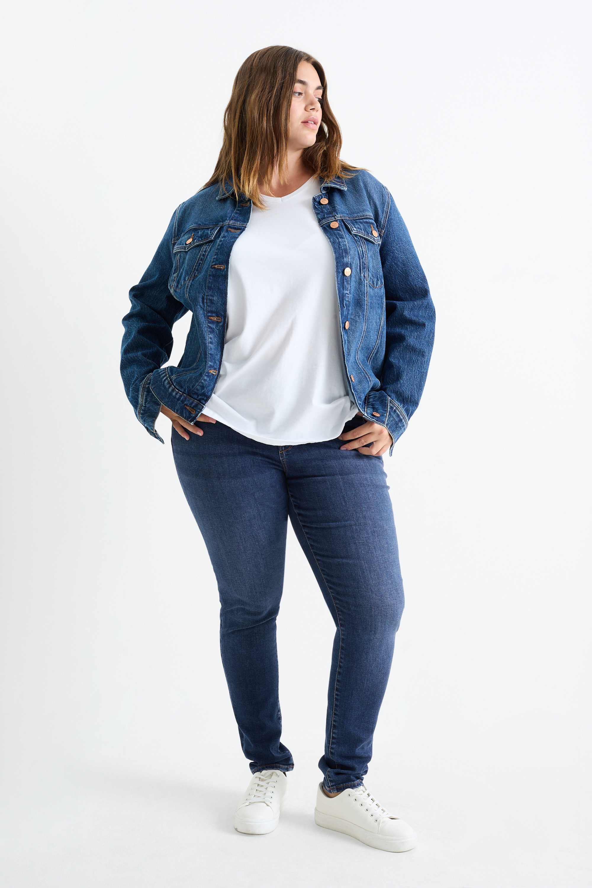 Skinny jeans - mid-rise waist - shaping jeans - LYCRA® blue denim