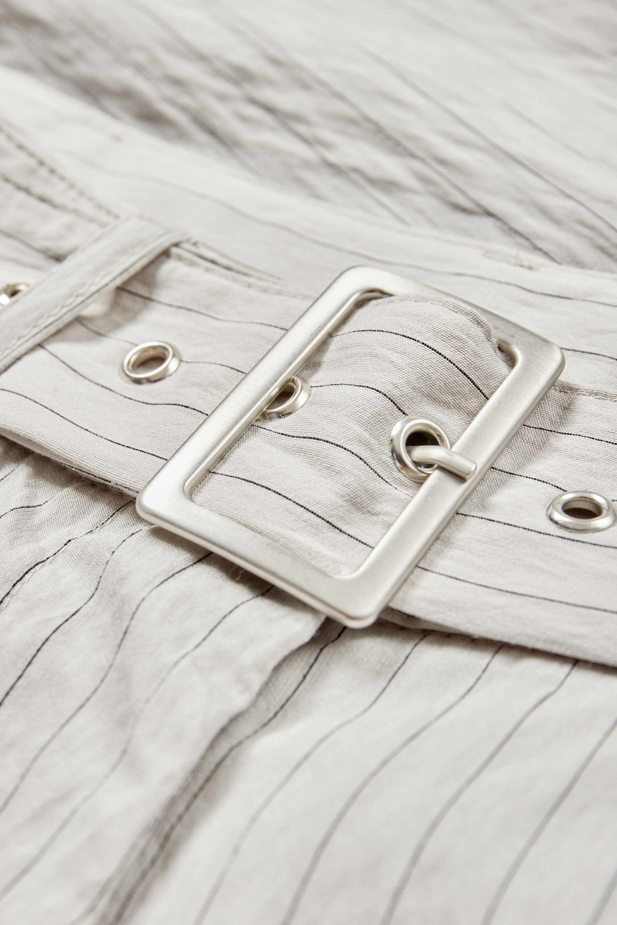 Cloth trousers with belt - high-rise waist - wide leg - pinstripes light gray