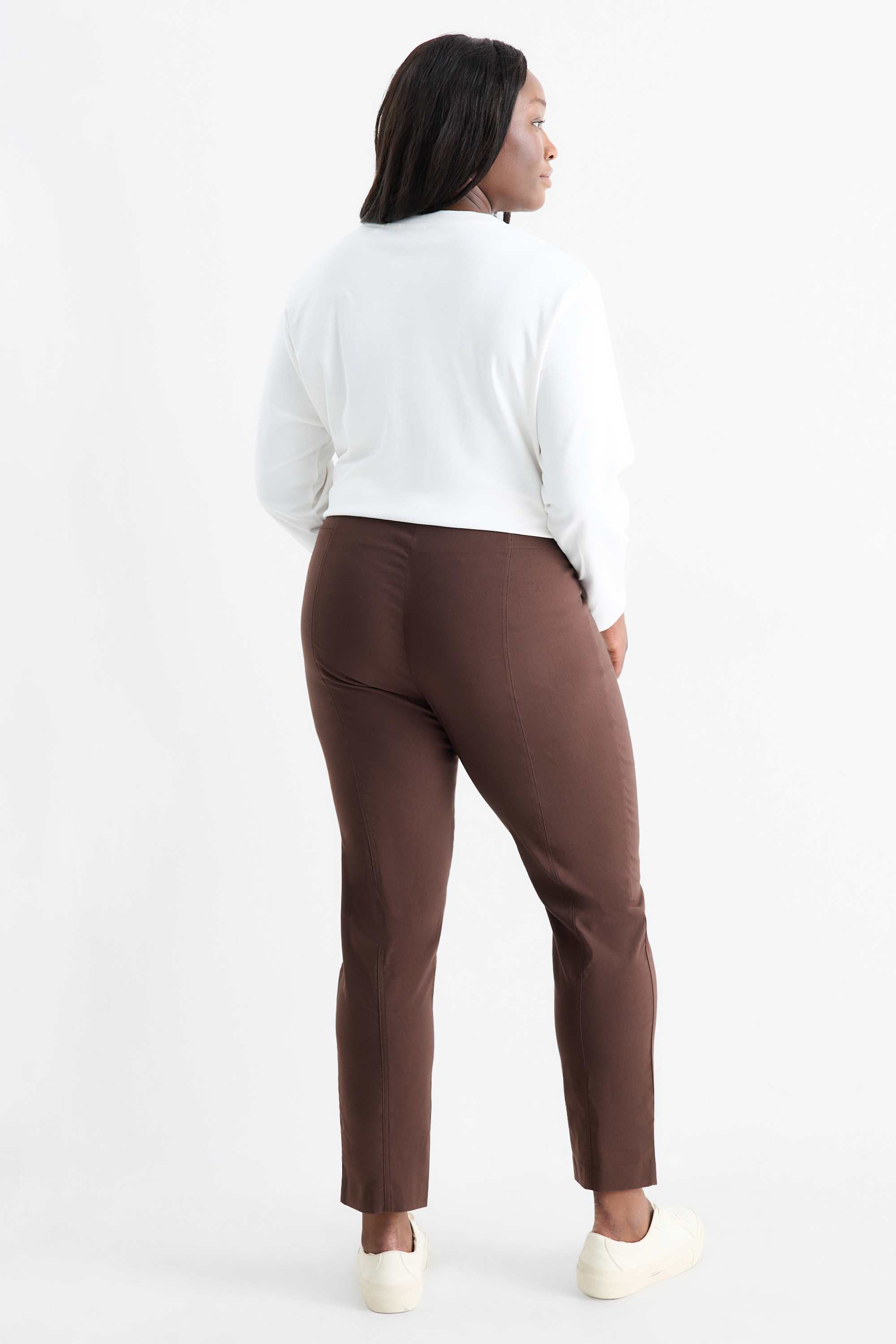 Cloth trousers - high waist - straight fit - LYCRA® dark brown