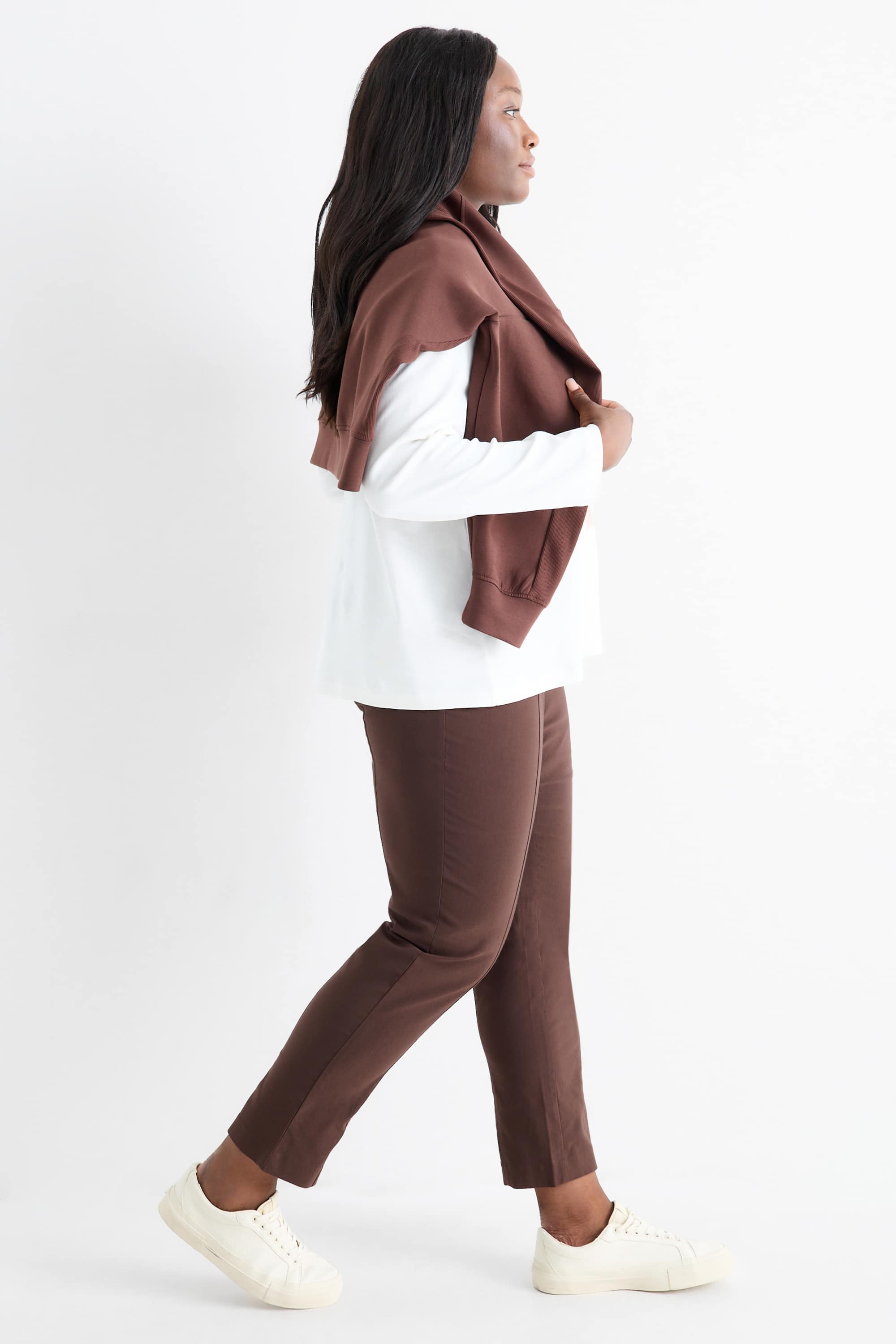 Cloth trousers - high waist - straight fit - LYCRA® dark brown