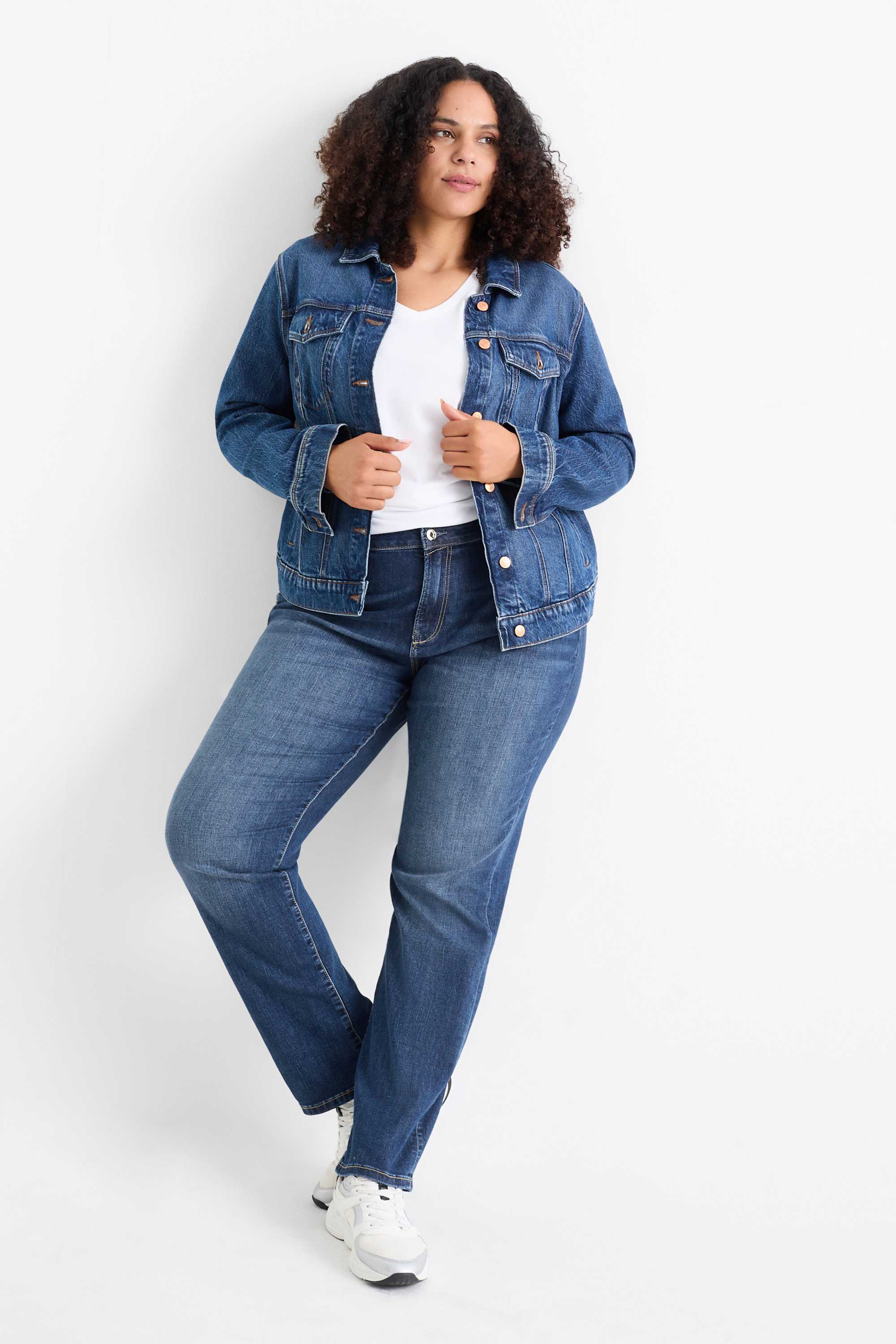 Straight jeans - mid-rise waist - LYCRA® denim-dark blue