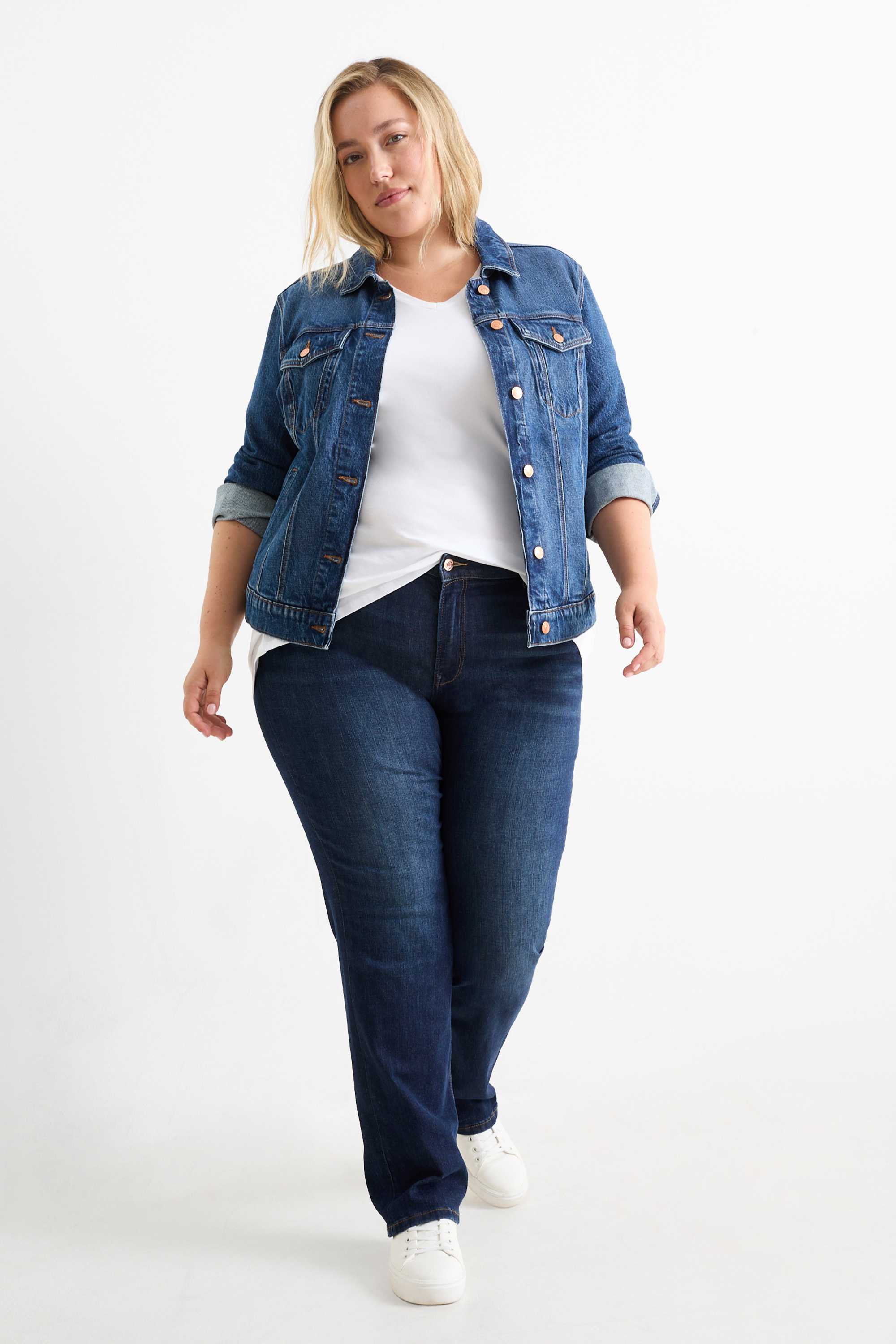 Straight jeans - mid-rise waist - LYCRA® denim-dark blue