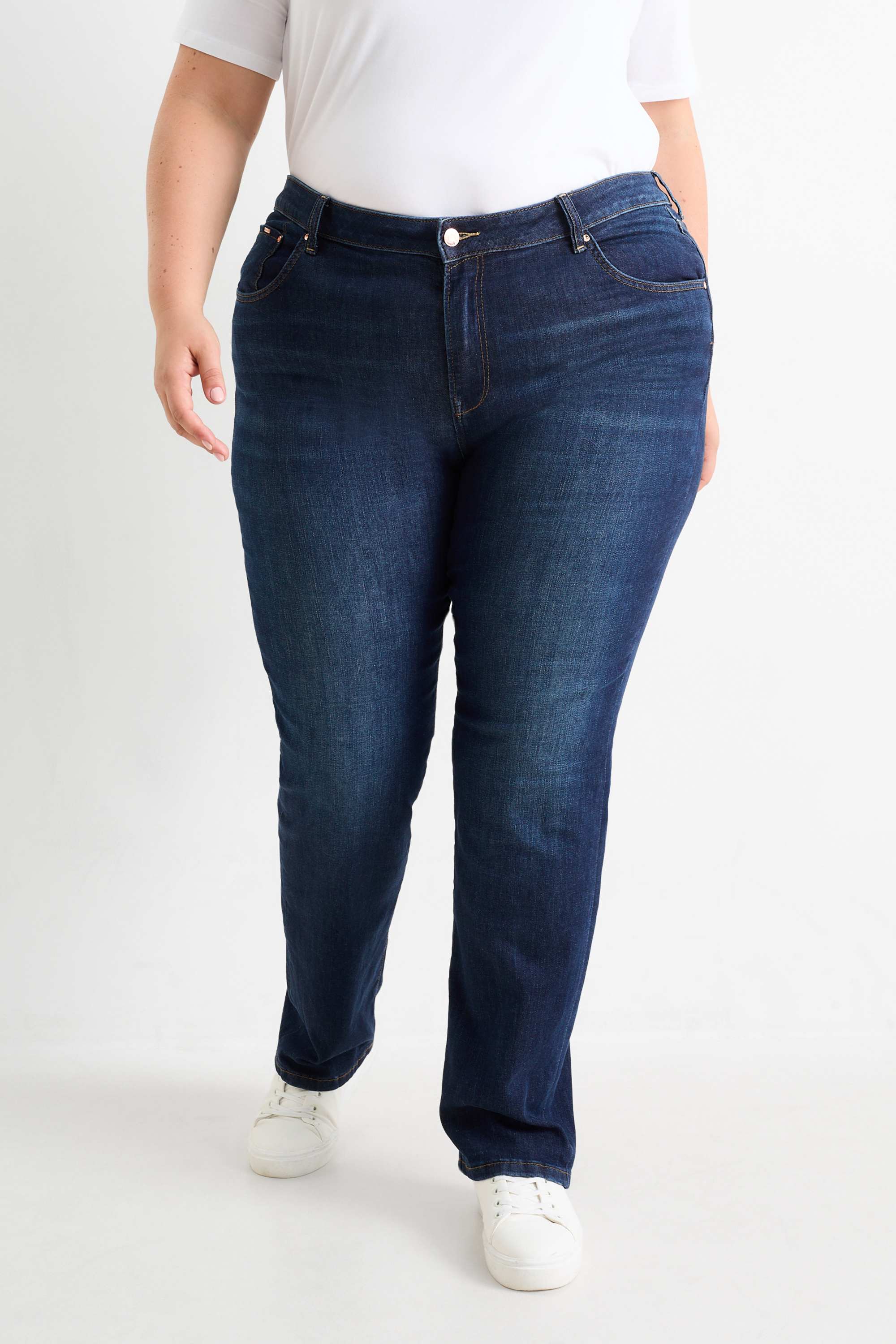 Straight jeans - mid-rise waist - LYCRA® denim-dark blue