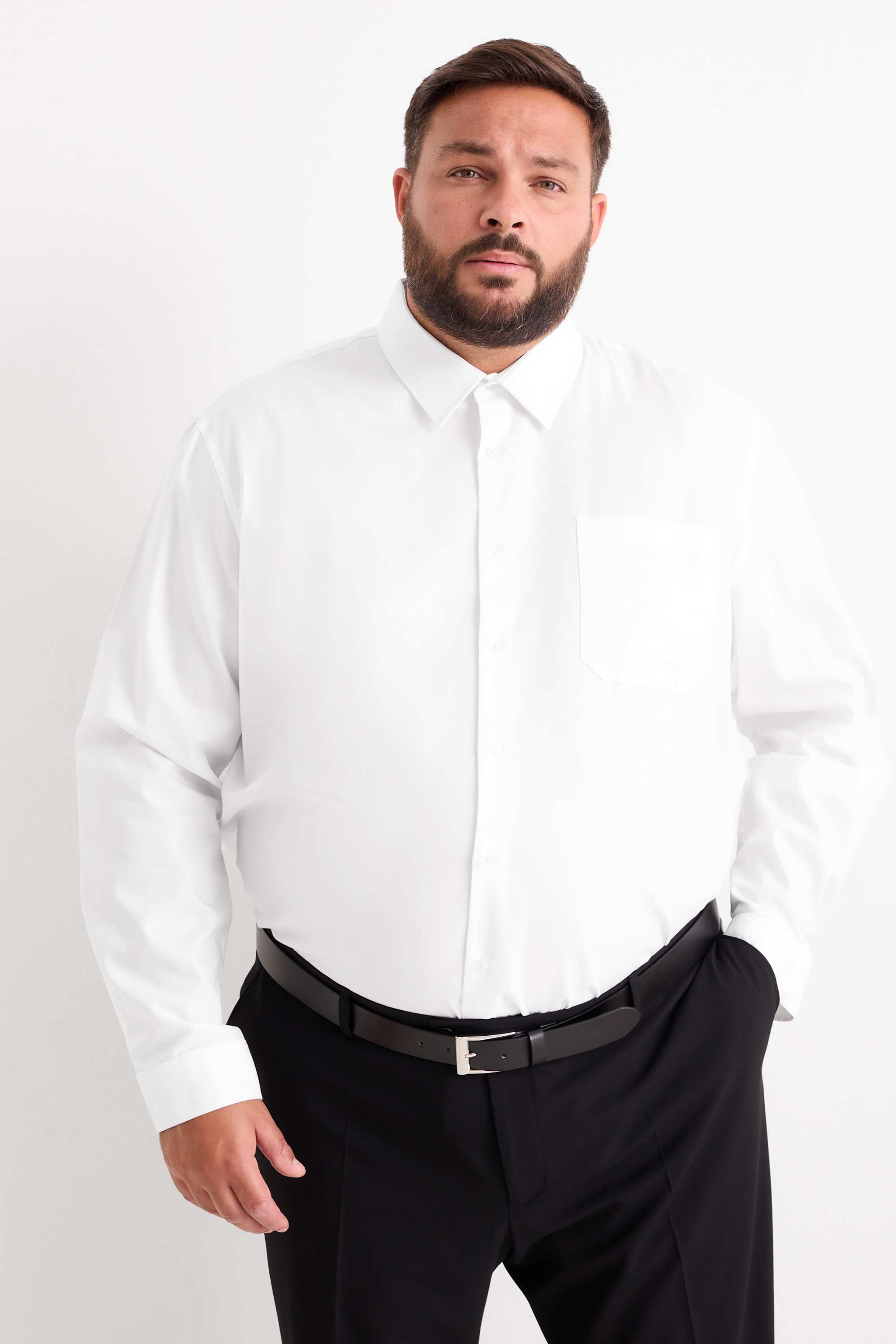 Shirt - regular fit - kent collar - easy-iron cremewhite