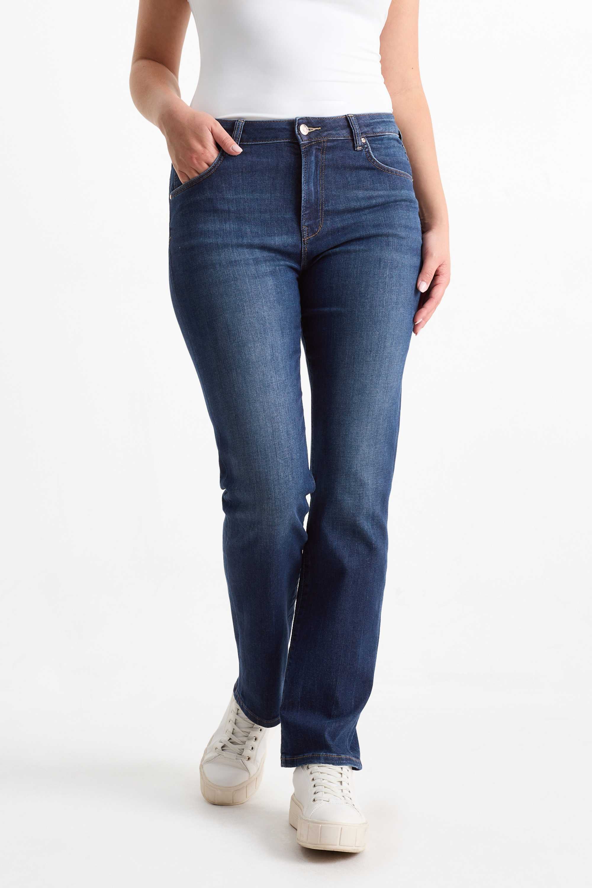 Straight jeans - mid-rise waist - LYCRA® blue denim