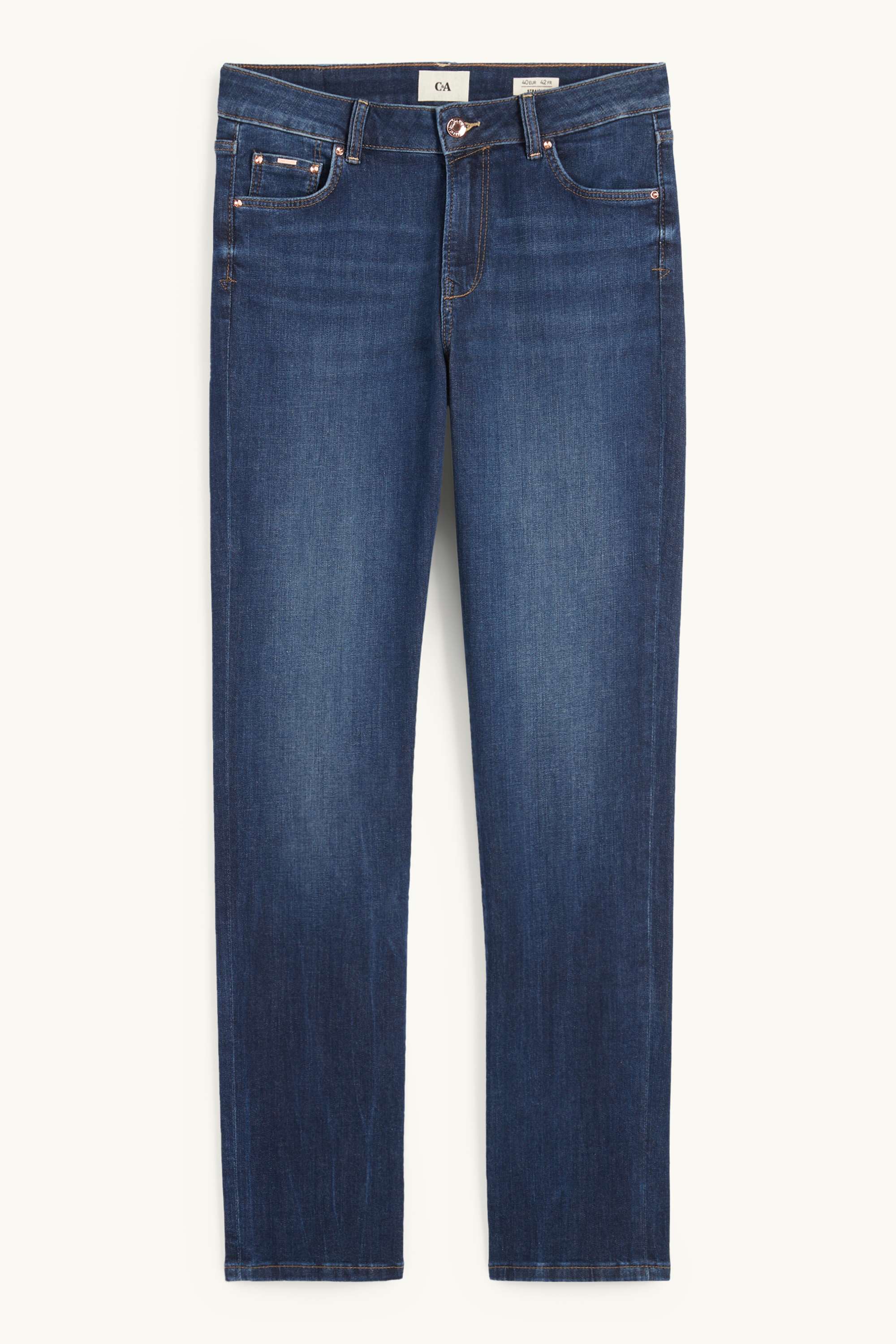 Straight jeans - mid-rise waist - LYCRA® blue denim