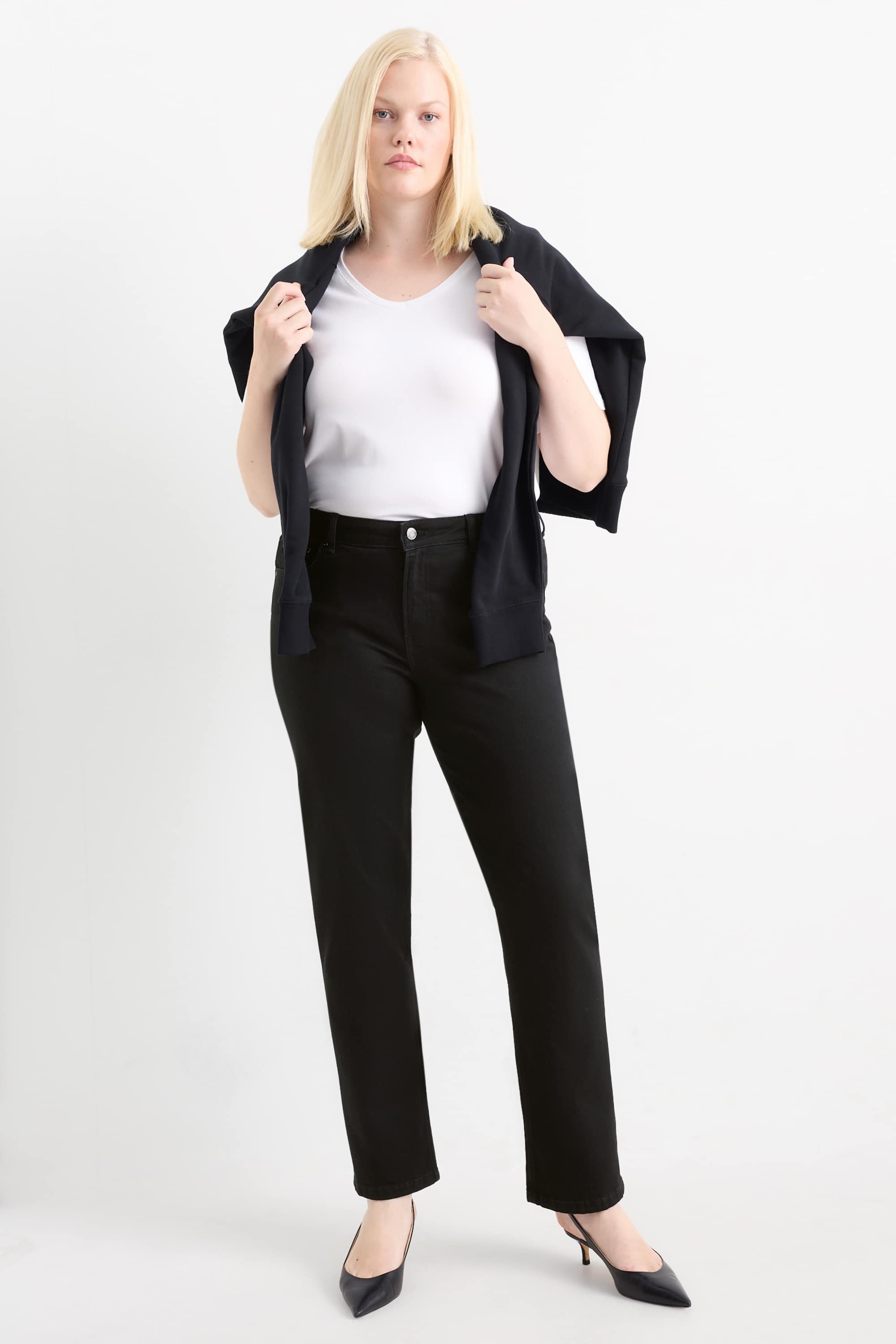 Straight jeans - mid-rise waist - LYCRA® black