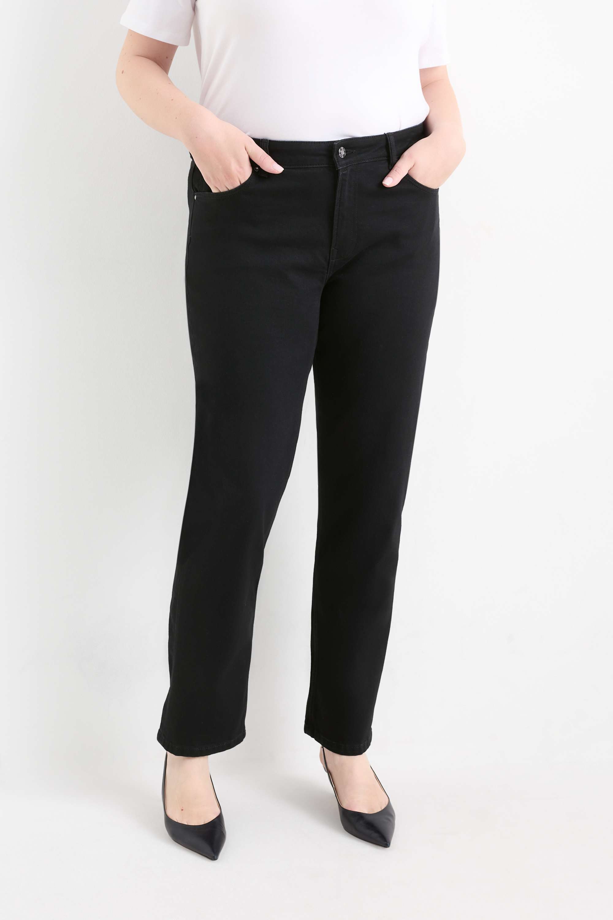 Straight jeans - mid-rise waist - LYCRA® black