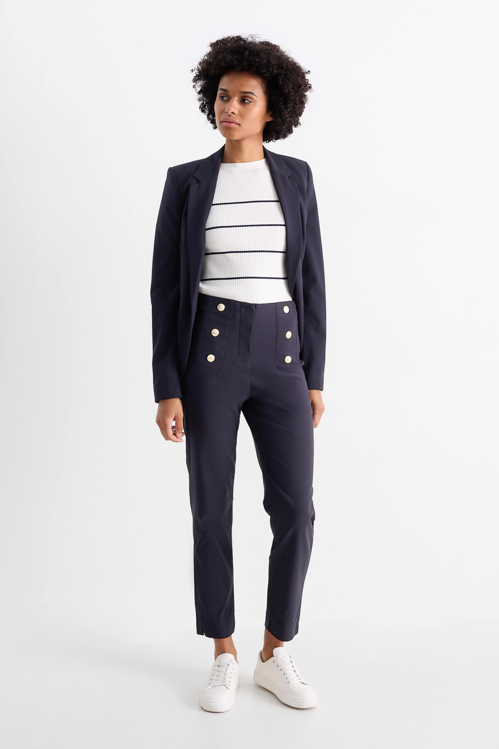 Cloth trousers - high waist - slim fit dark blue