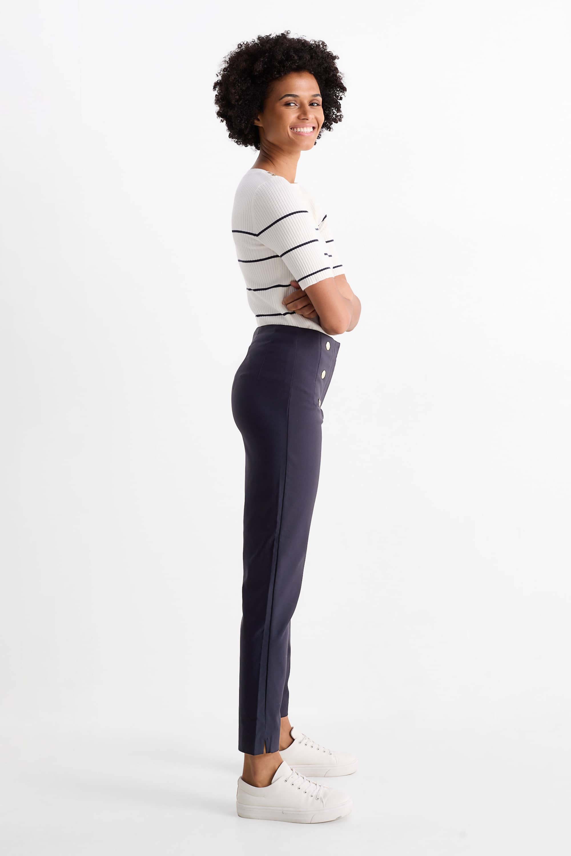 Cloth trousers - high waist - slim fit dark blue