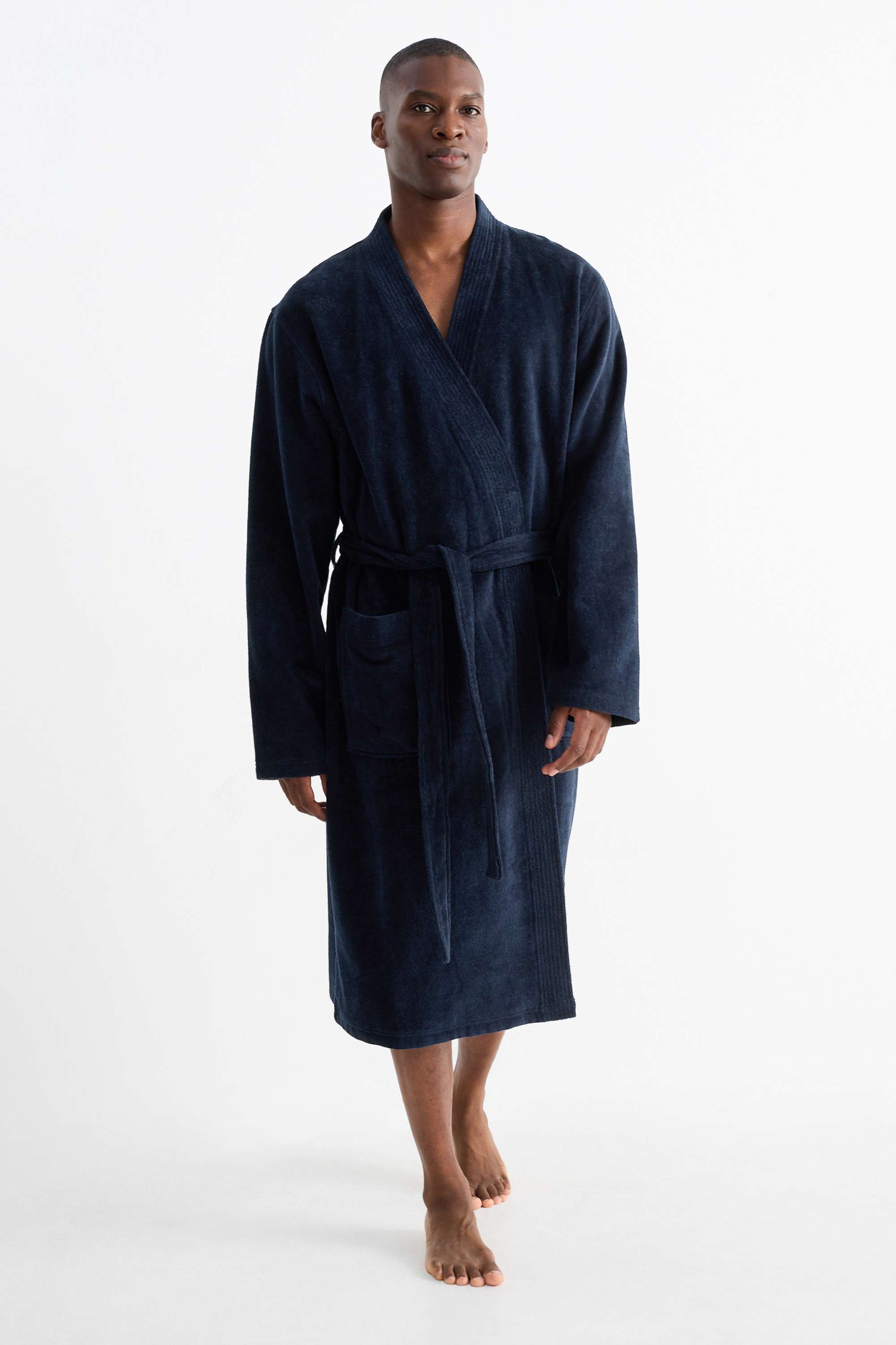 Terry cloth bathrobe dark blue