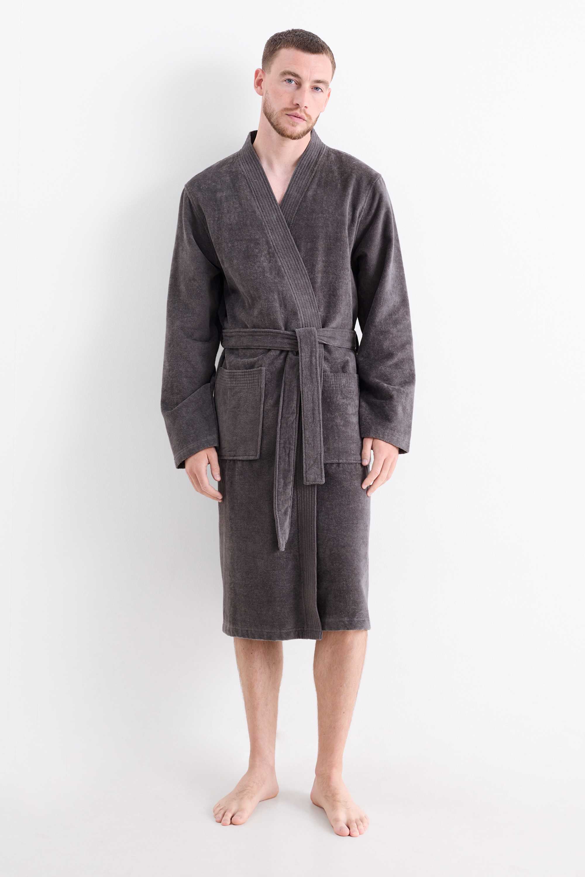 Terry cloth bathrobe dark gray