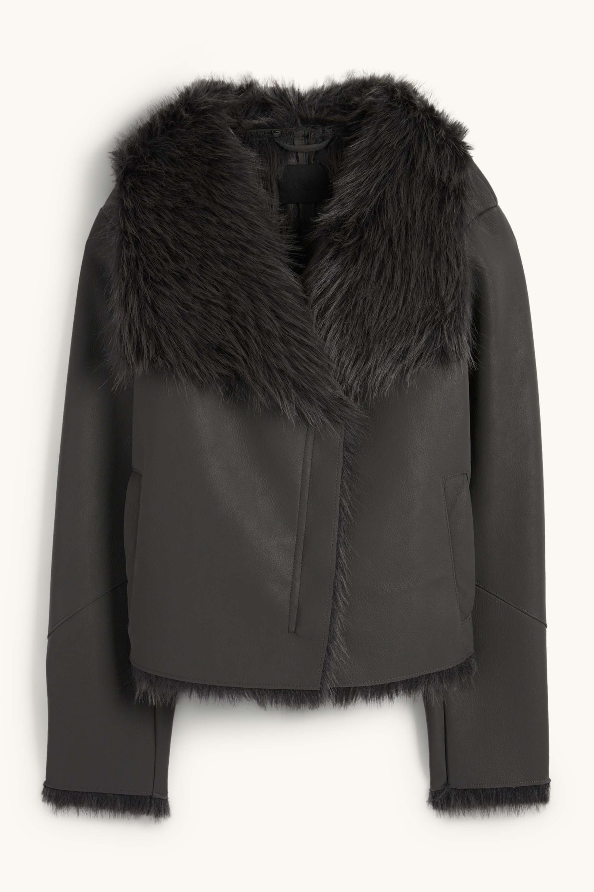Faux shearling jacket - faux leather dark gray