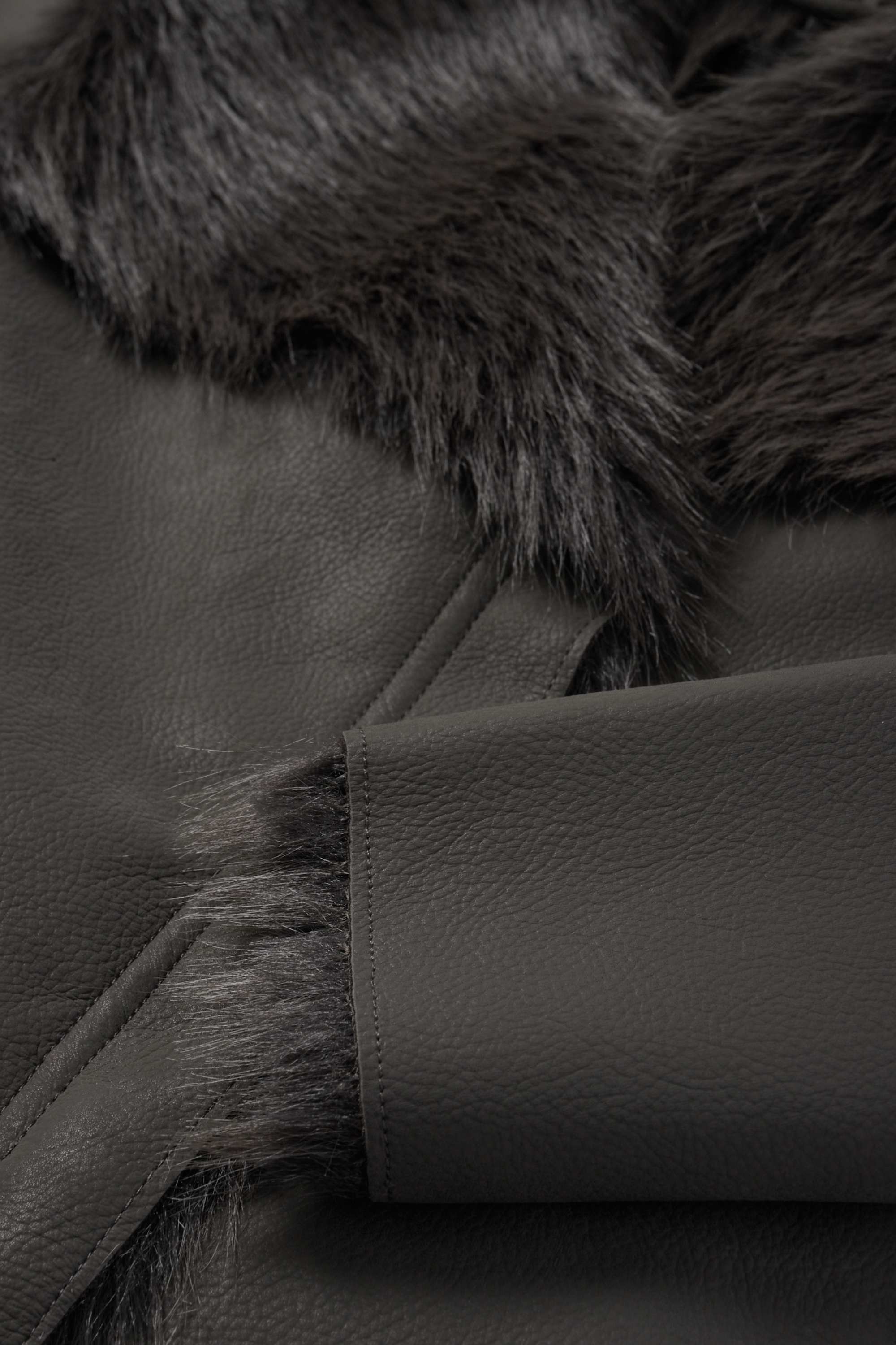 Faux shearling jacket - faux leather dark gray
