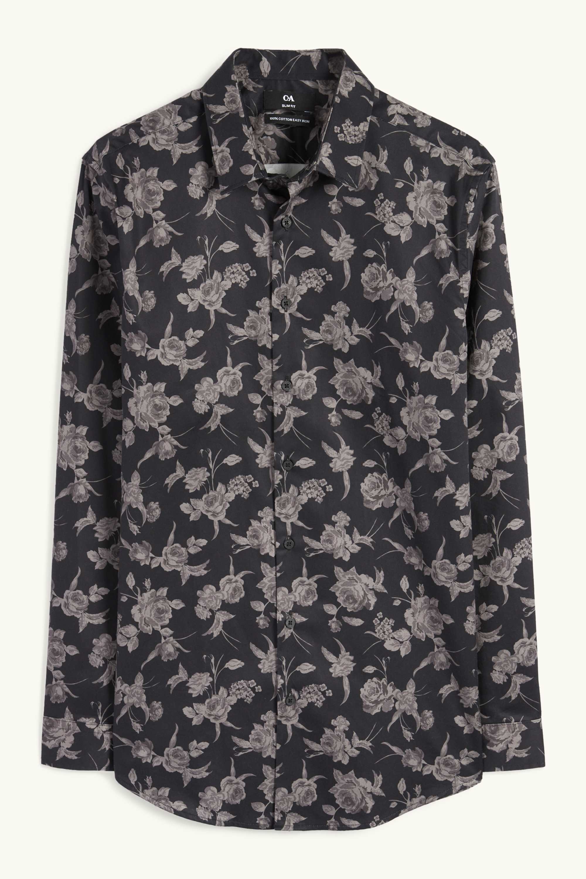 Business shirt - slim fit - kent collar - easy-iron - patterned black