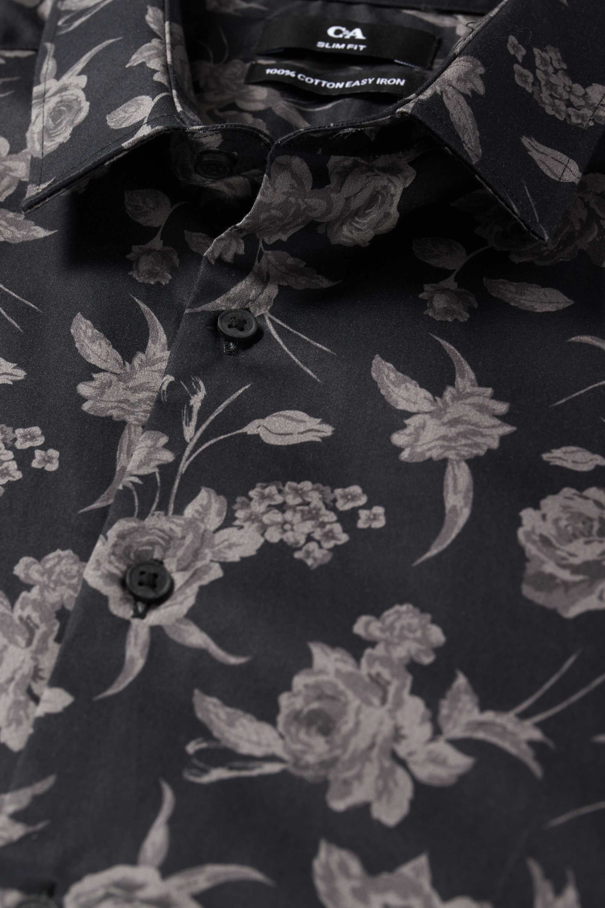 Business shirt - slim fit - kent collar - easy-iron - patterned black