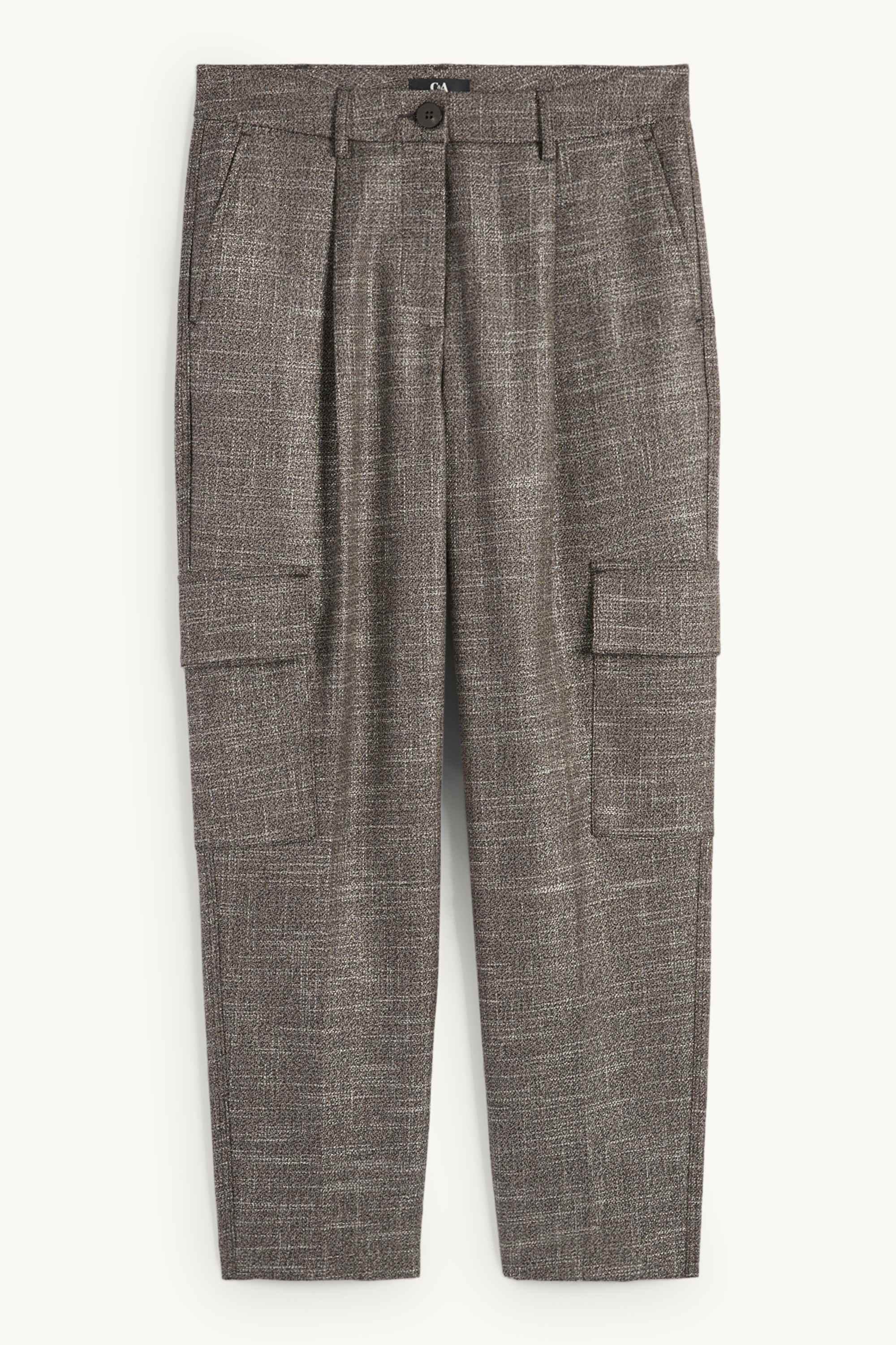 Cargo trousers - mid-rise waist - tapered fit gray-brown