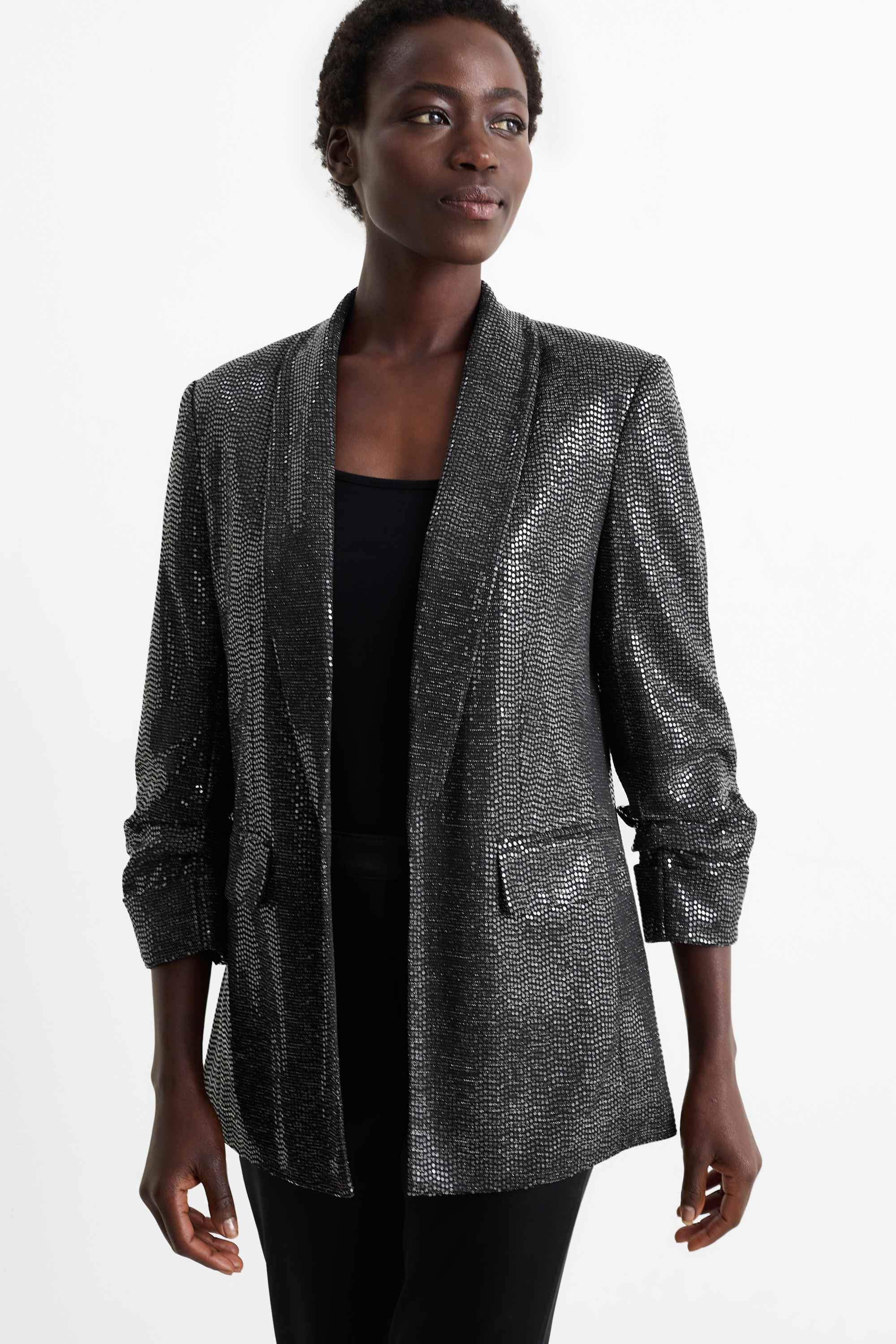Long sequin blazer - relaxed fit black
