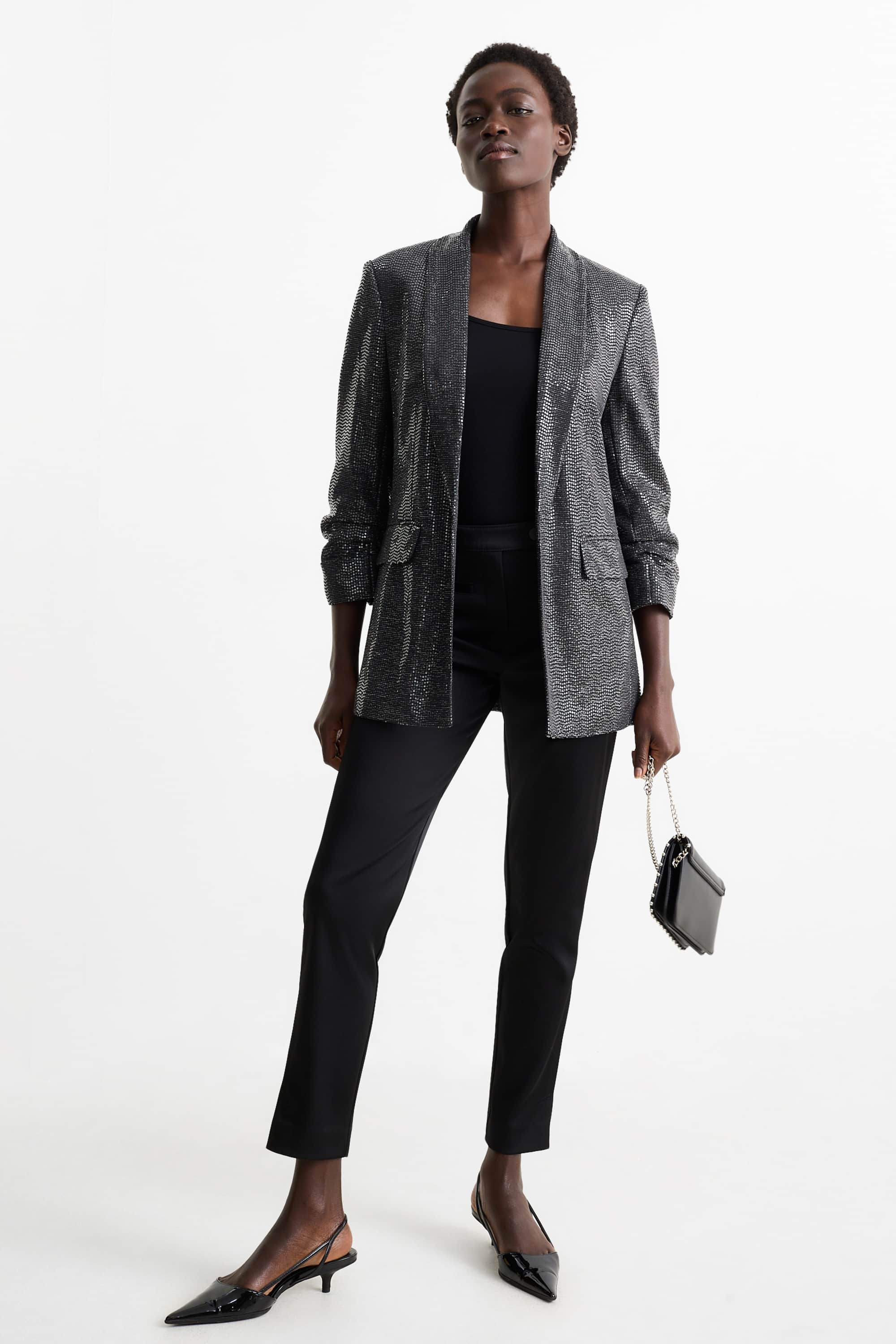 Long sequin blazer - relaxed fit black