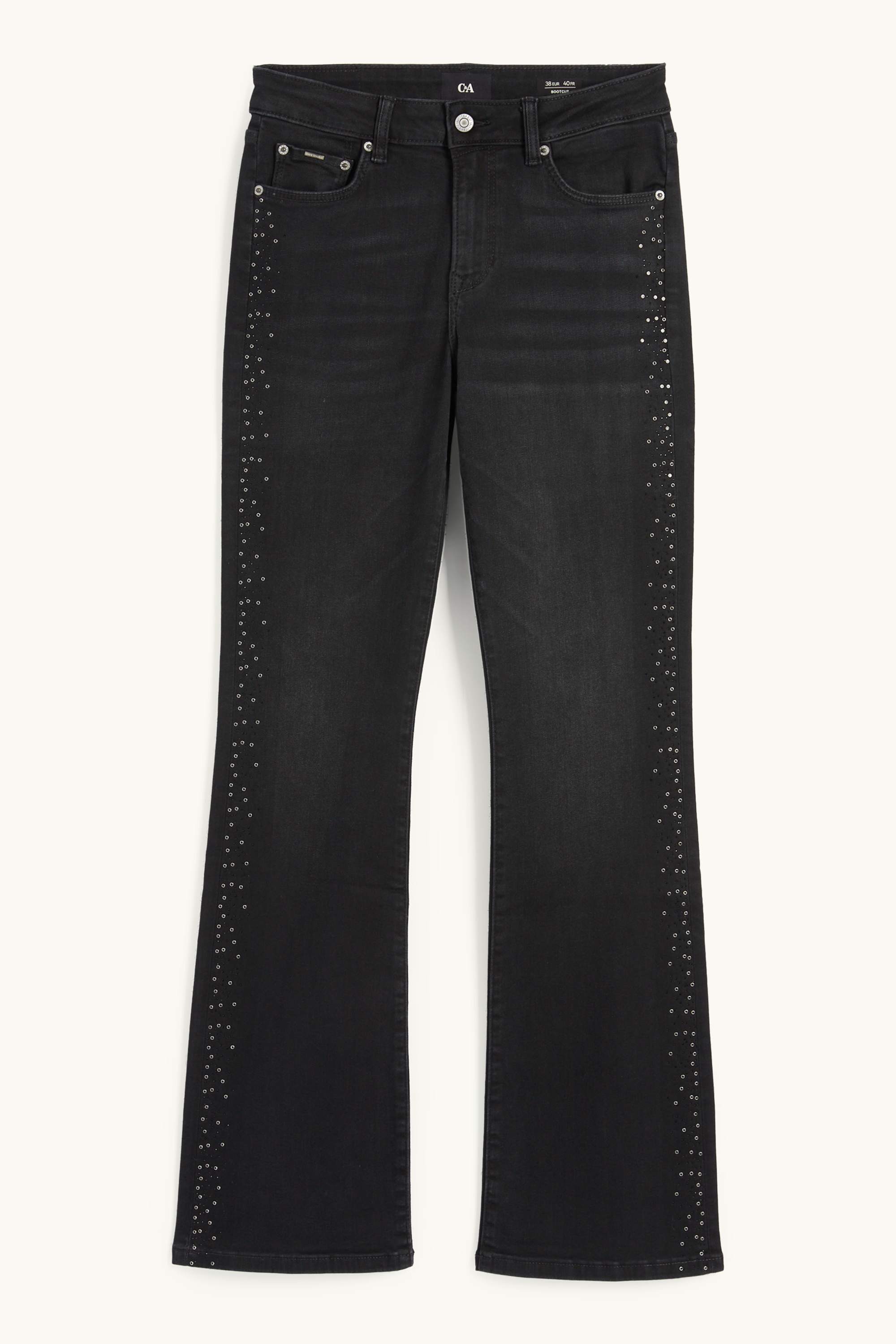 Bootcut jeans with rhinestones - mid-rise waist denim-dark gray