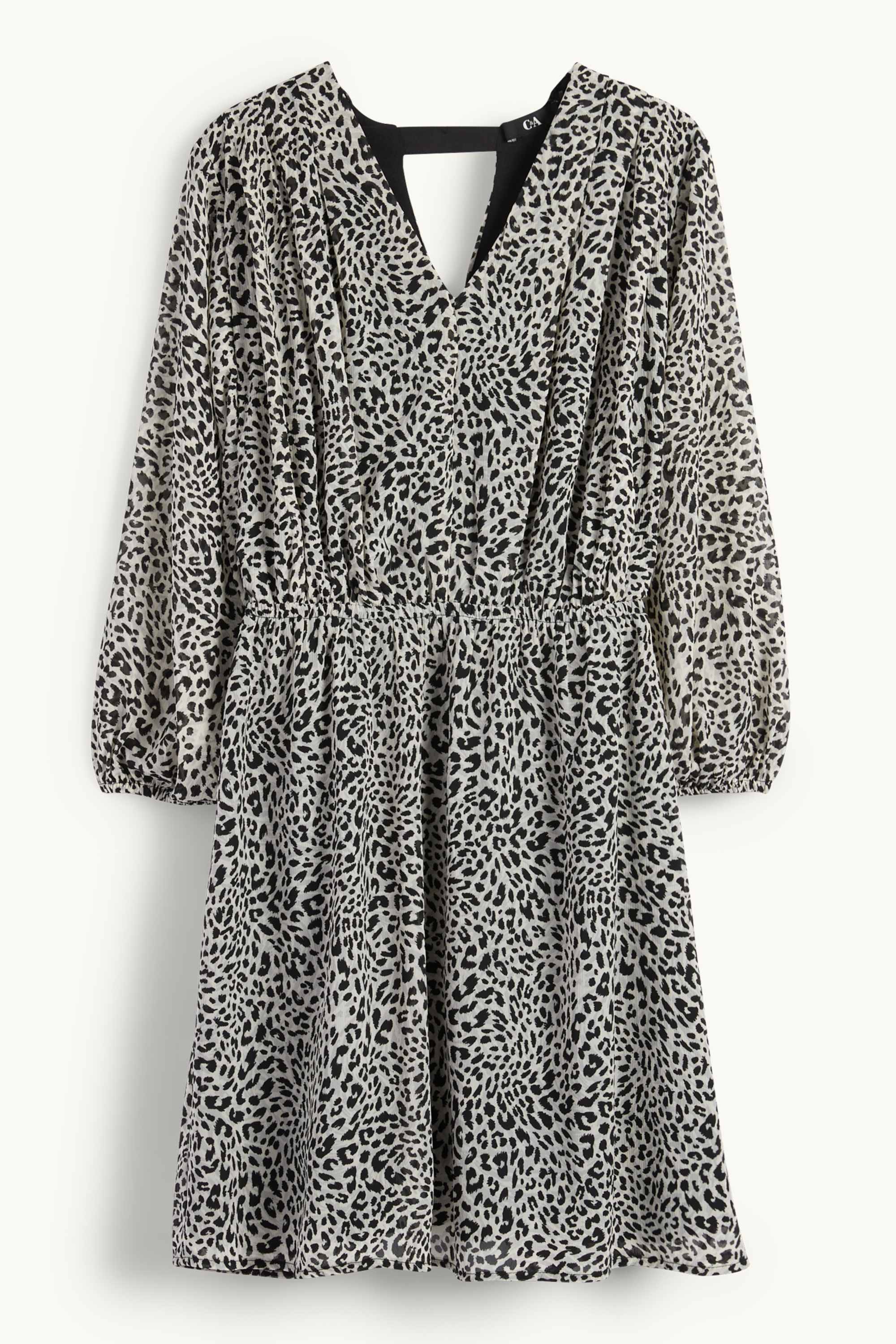 V-neck chiffon dress - leopard print - textured light gray