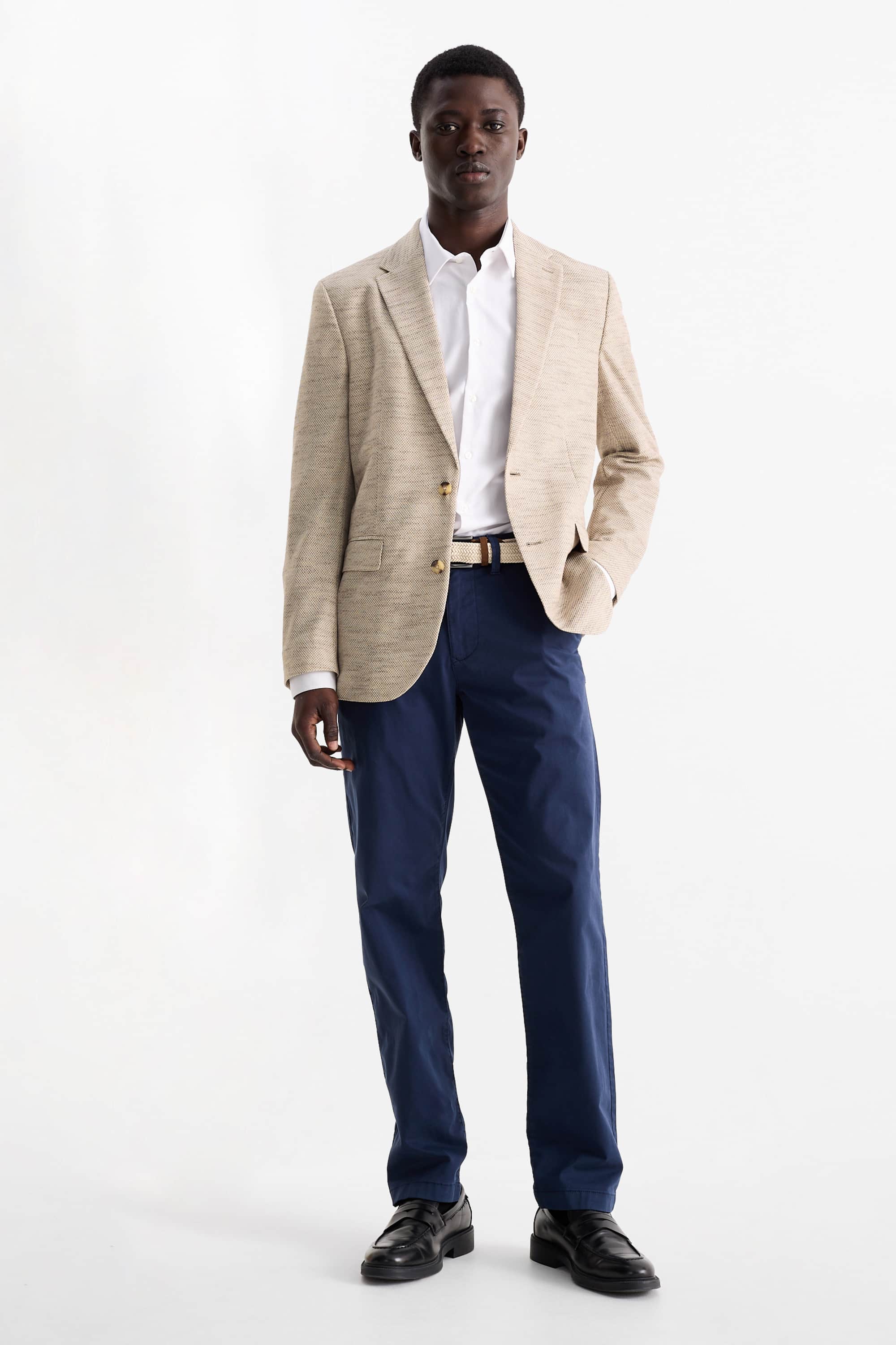 Tailored jacket - regular fit - Flex - textured light beige