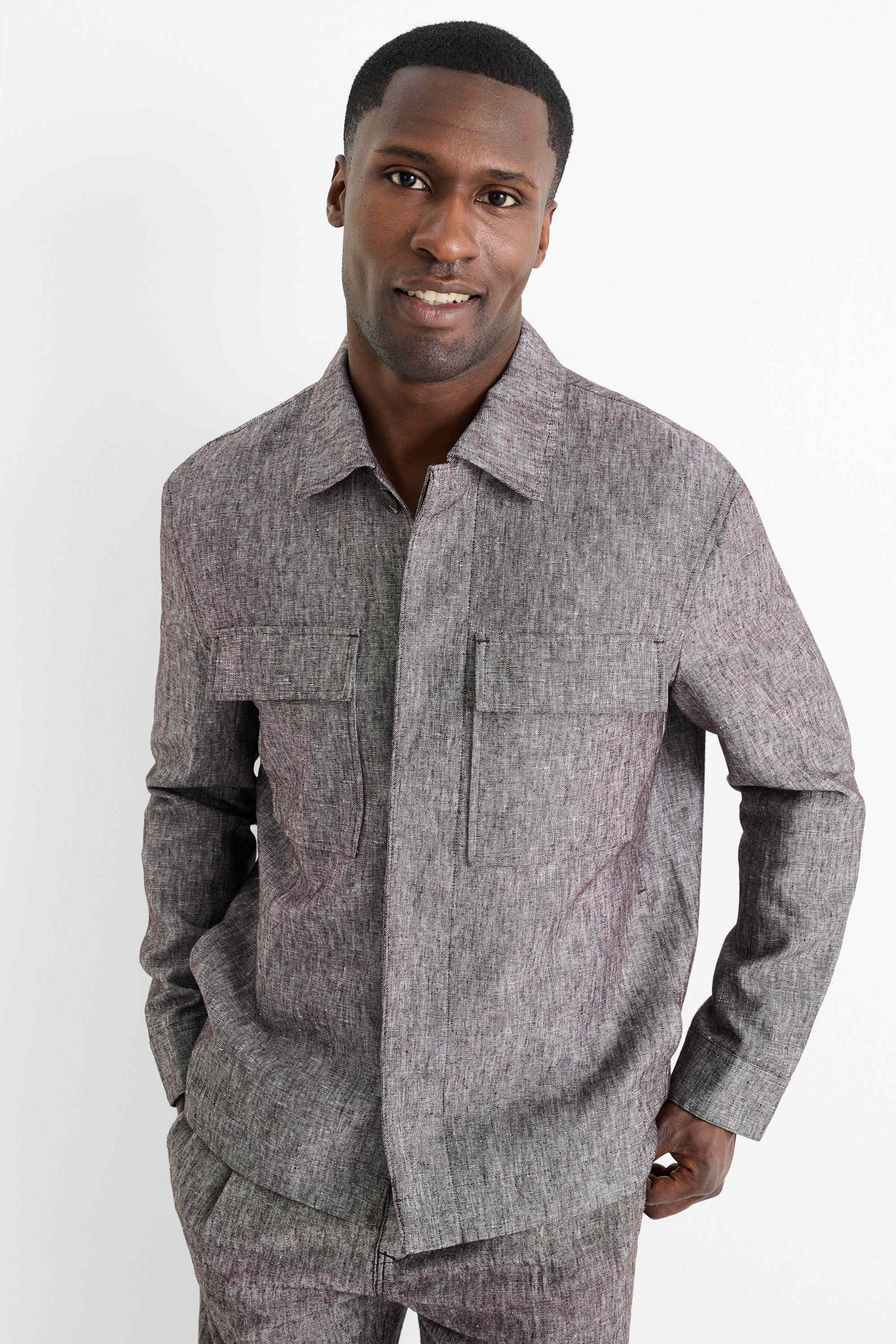 Shirt jacket - linen blend light gray