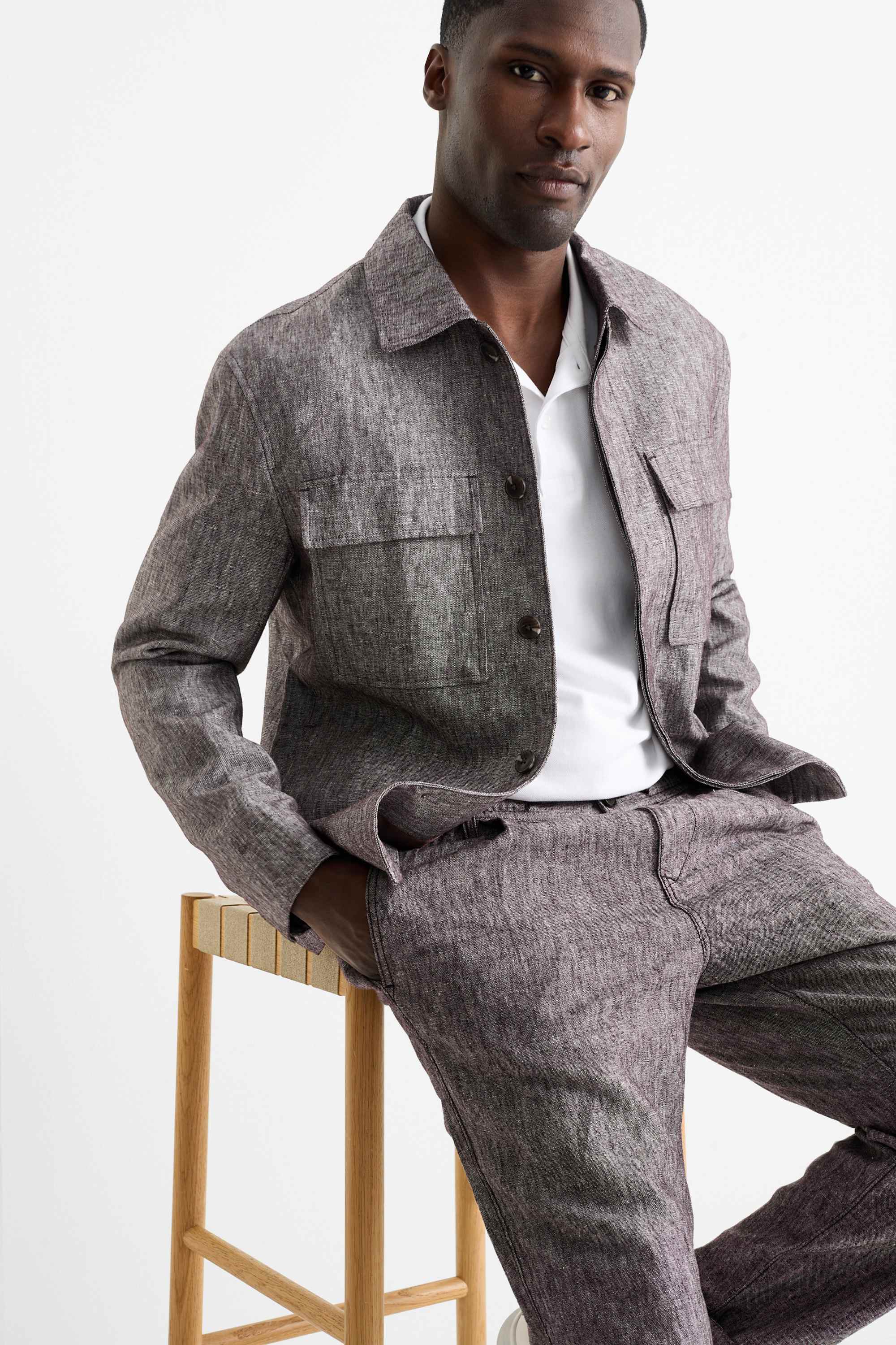 Shirt jacket - linen blend light gray