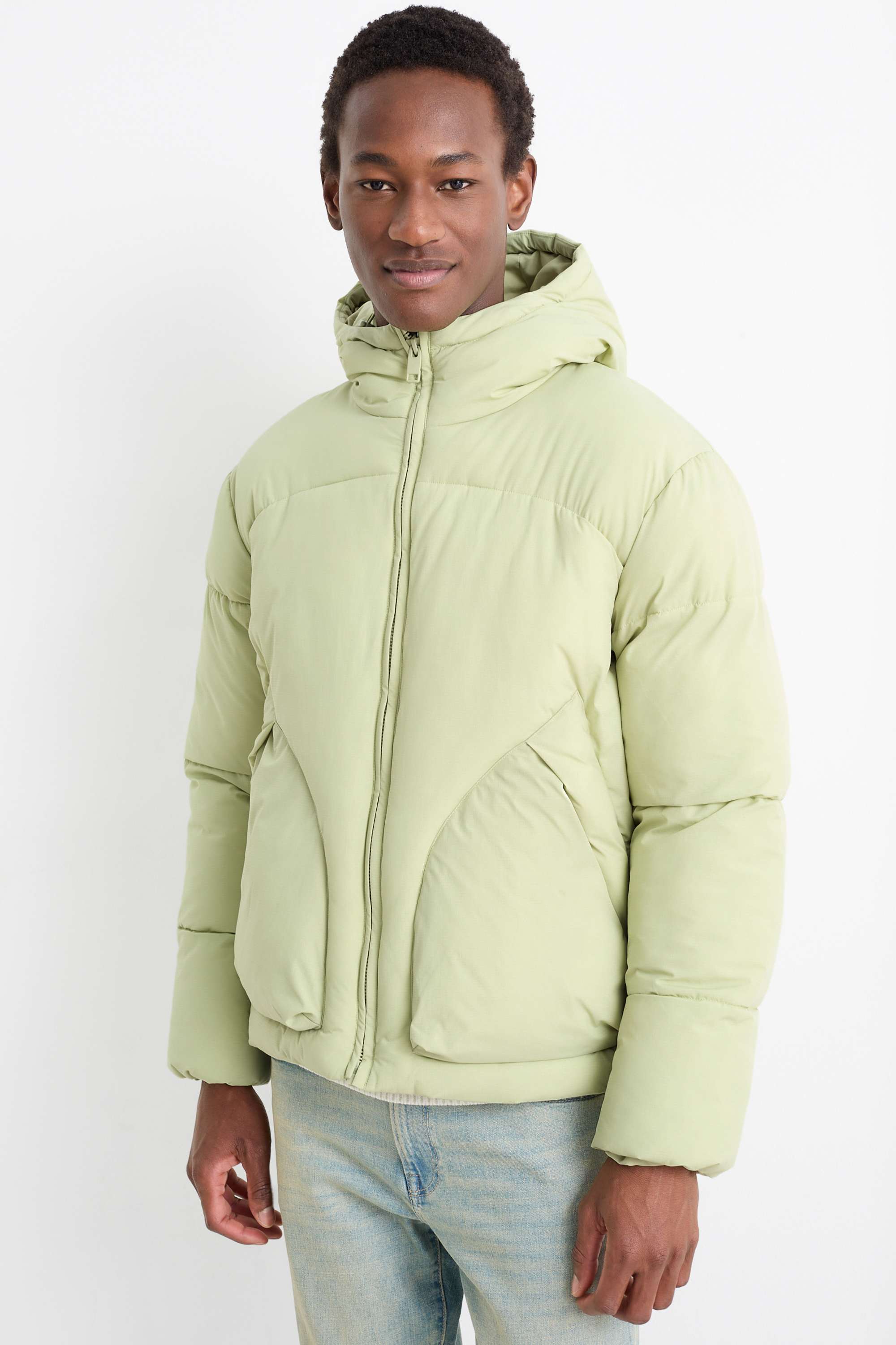Quilted jacket with hood mint green