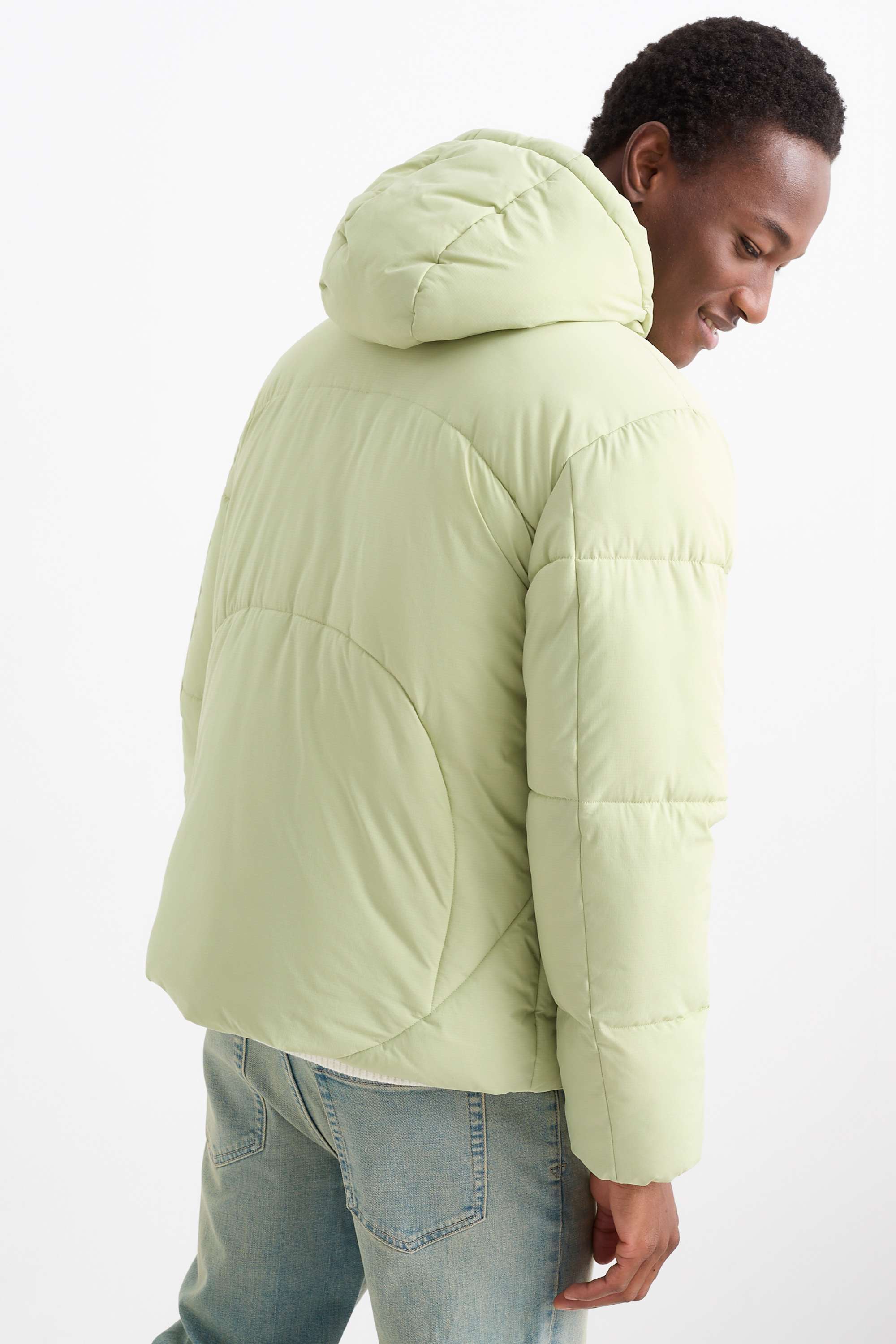 Quilted jacket with hood mint green