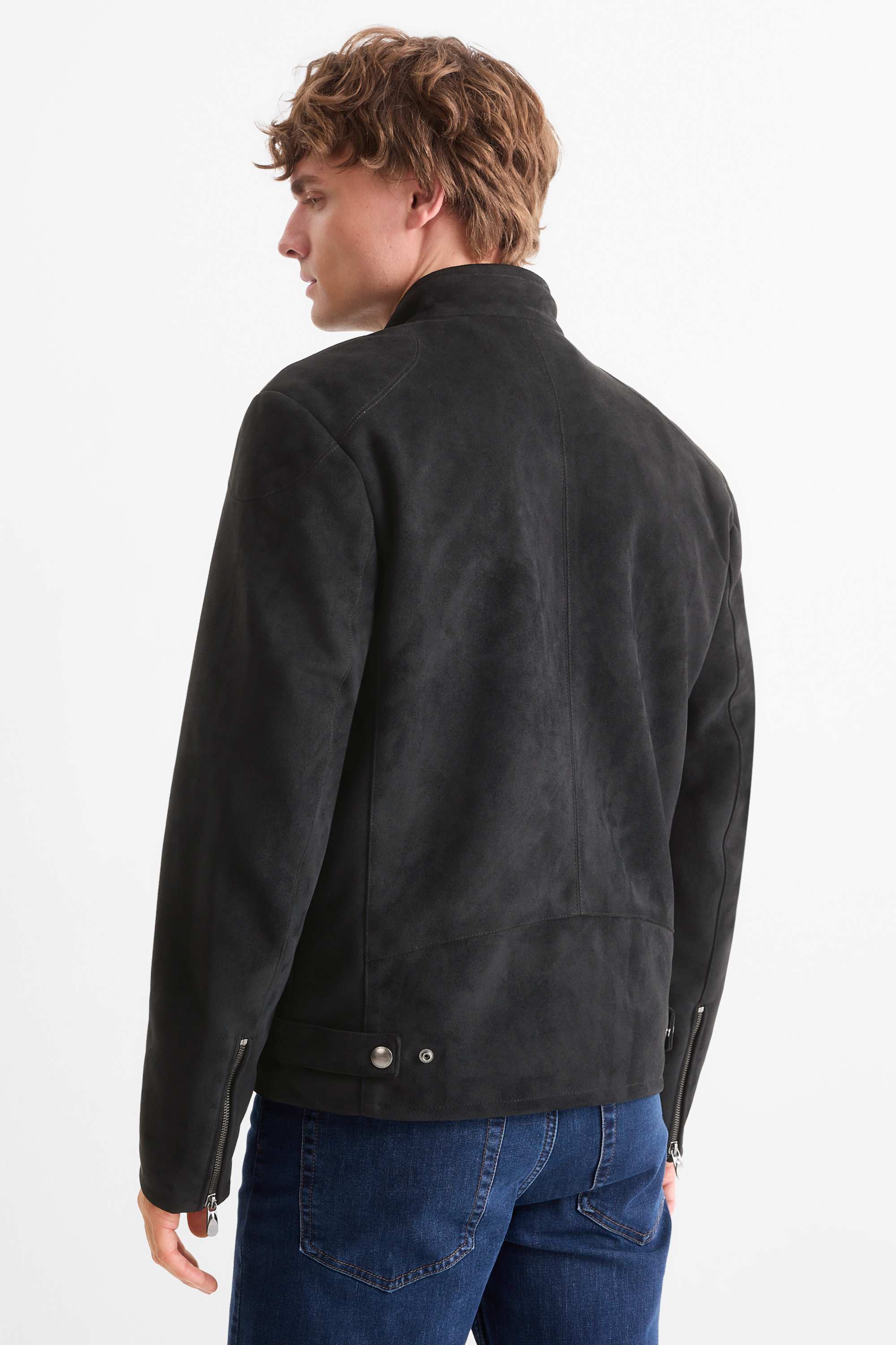 Biker jacket - faux suede black