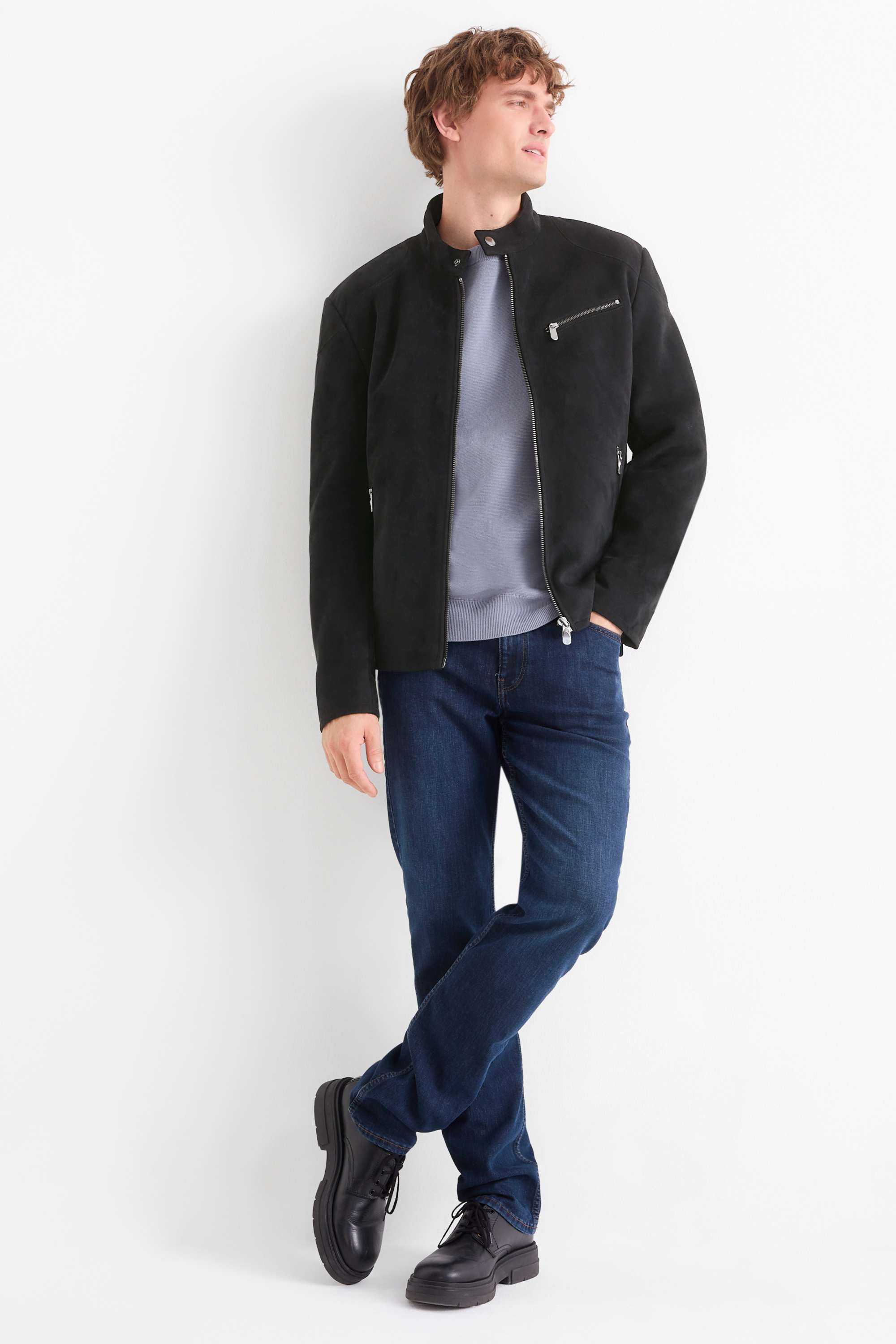 Biker jacket - faux suede black