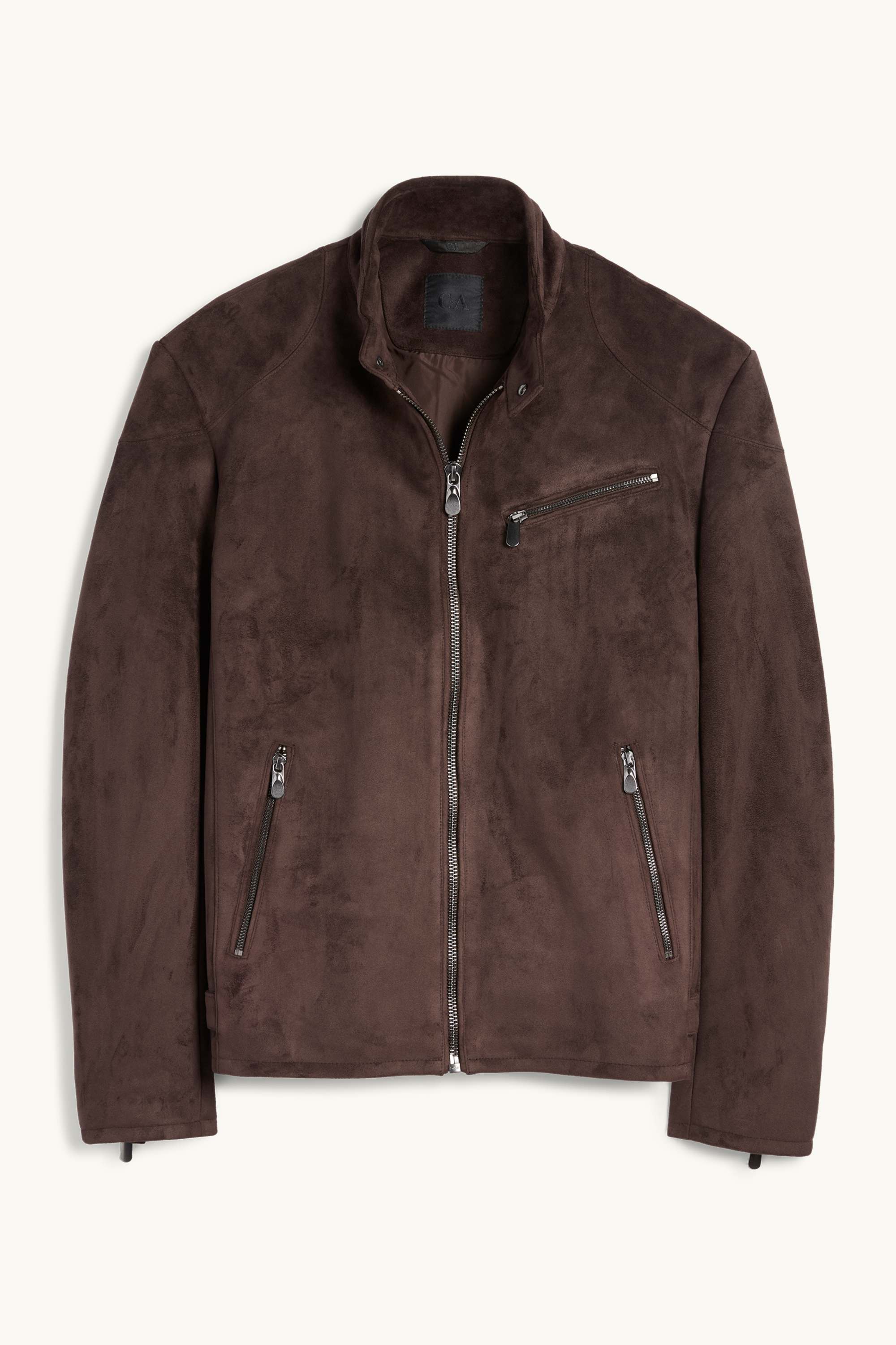 Biker jacket - faux suede dark brown