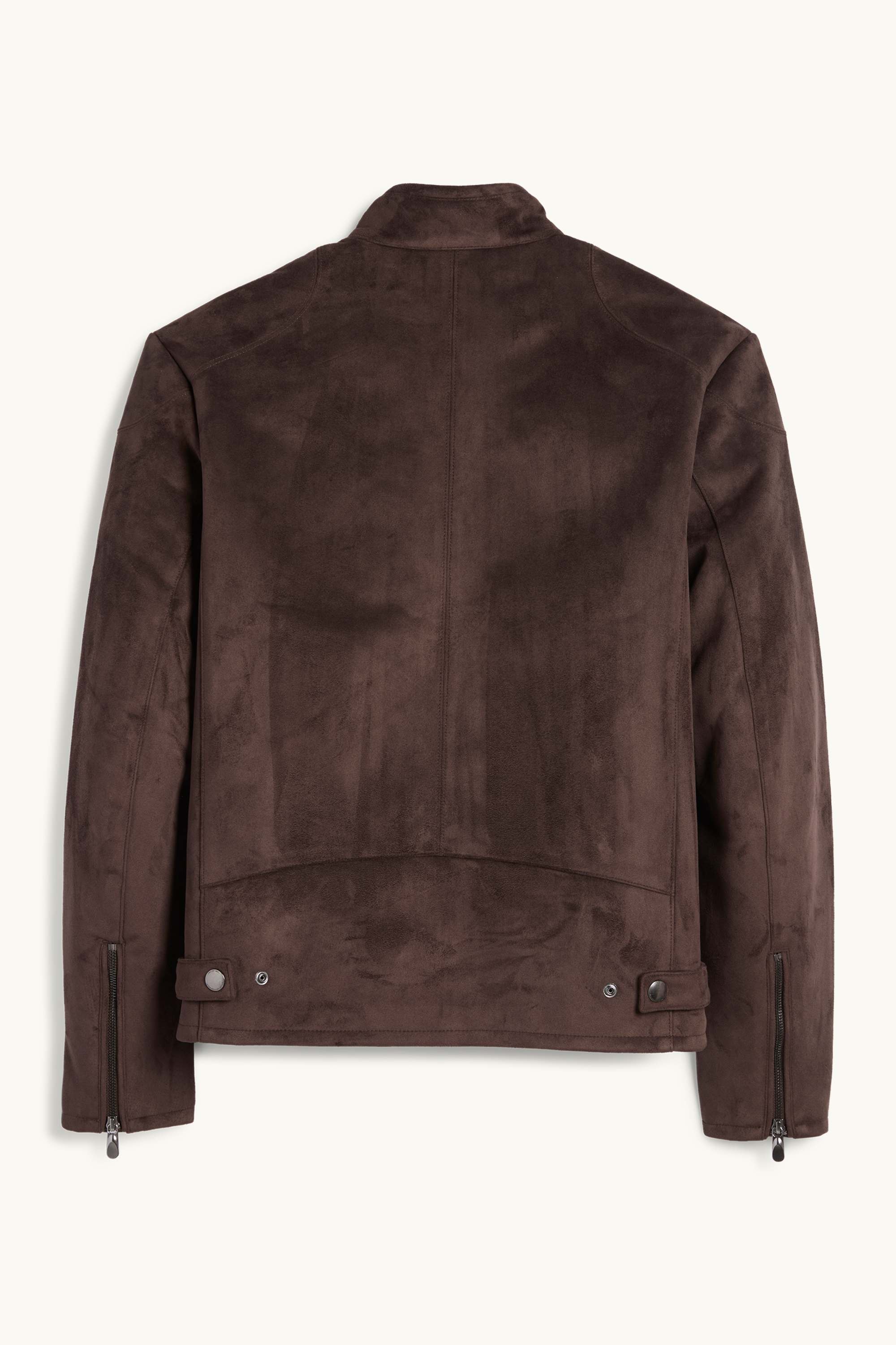 Biker jacket - faux suede dark brown