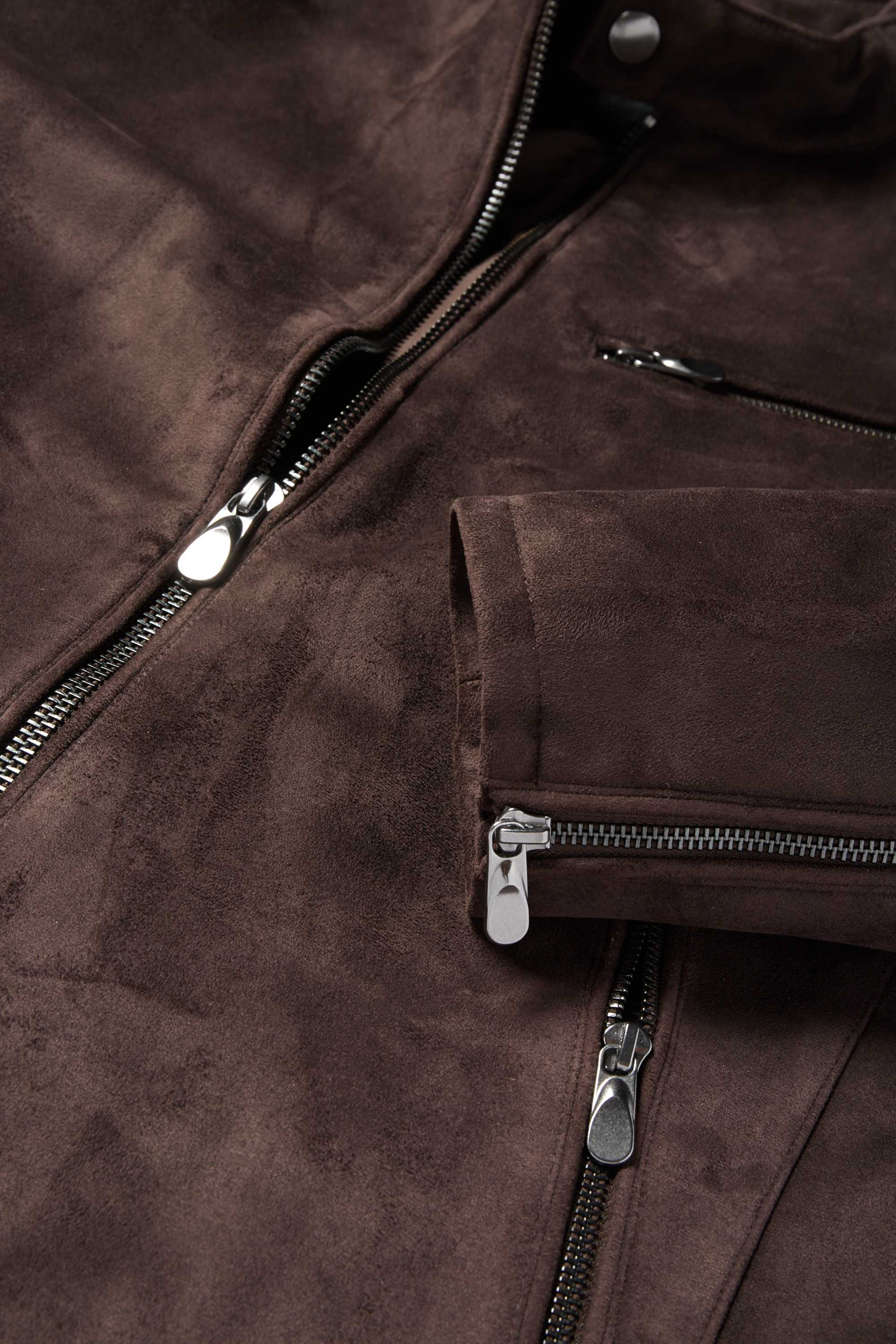 Biker jacket - faux suede dark brown