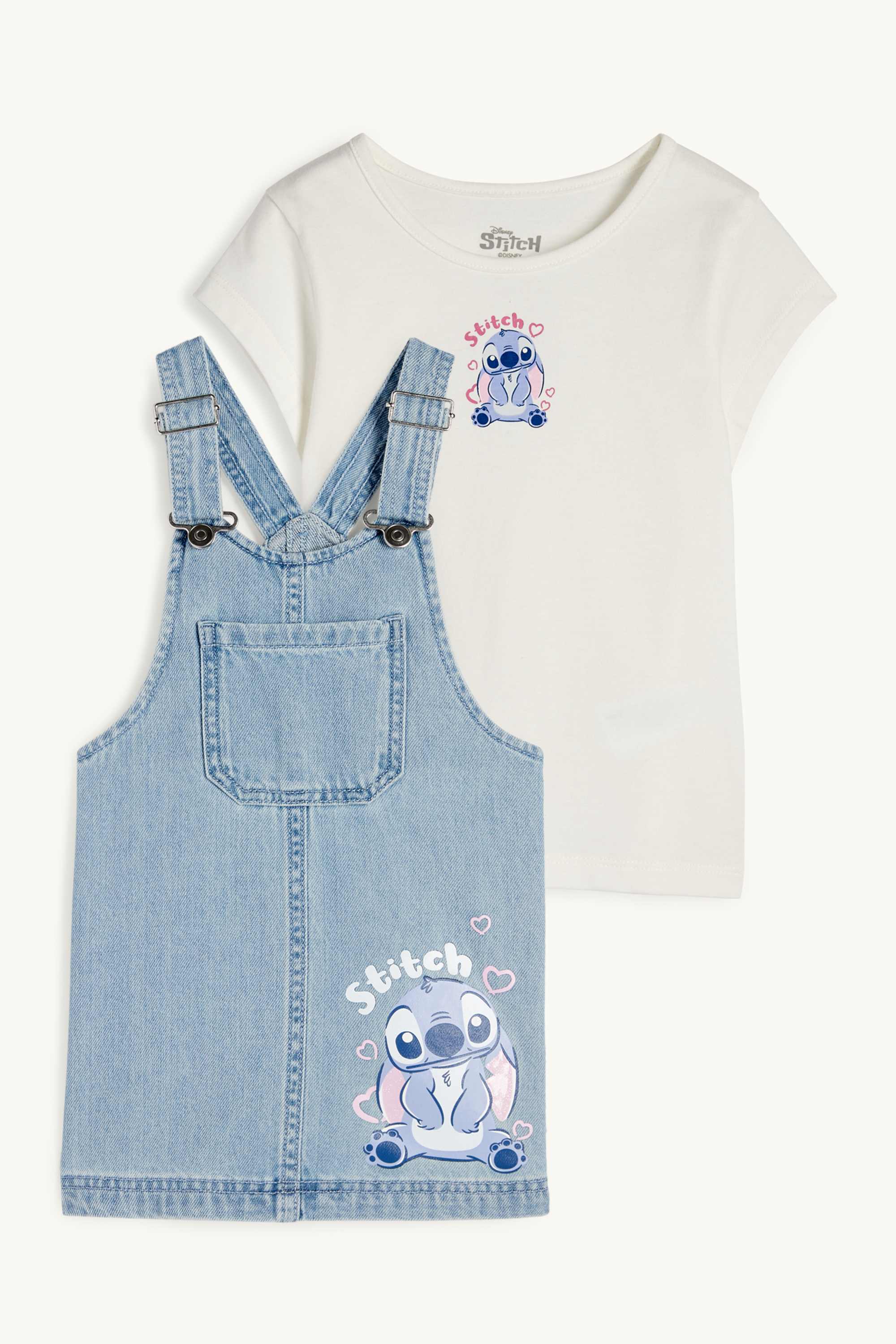 Lilo & Stitch - set - short sleeve T-shirt and denim pinafore dress denim-light blue