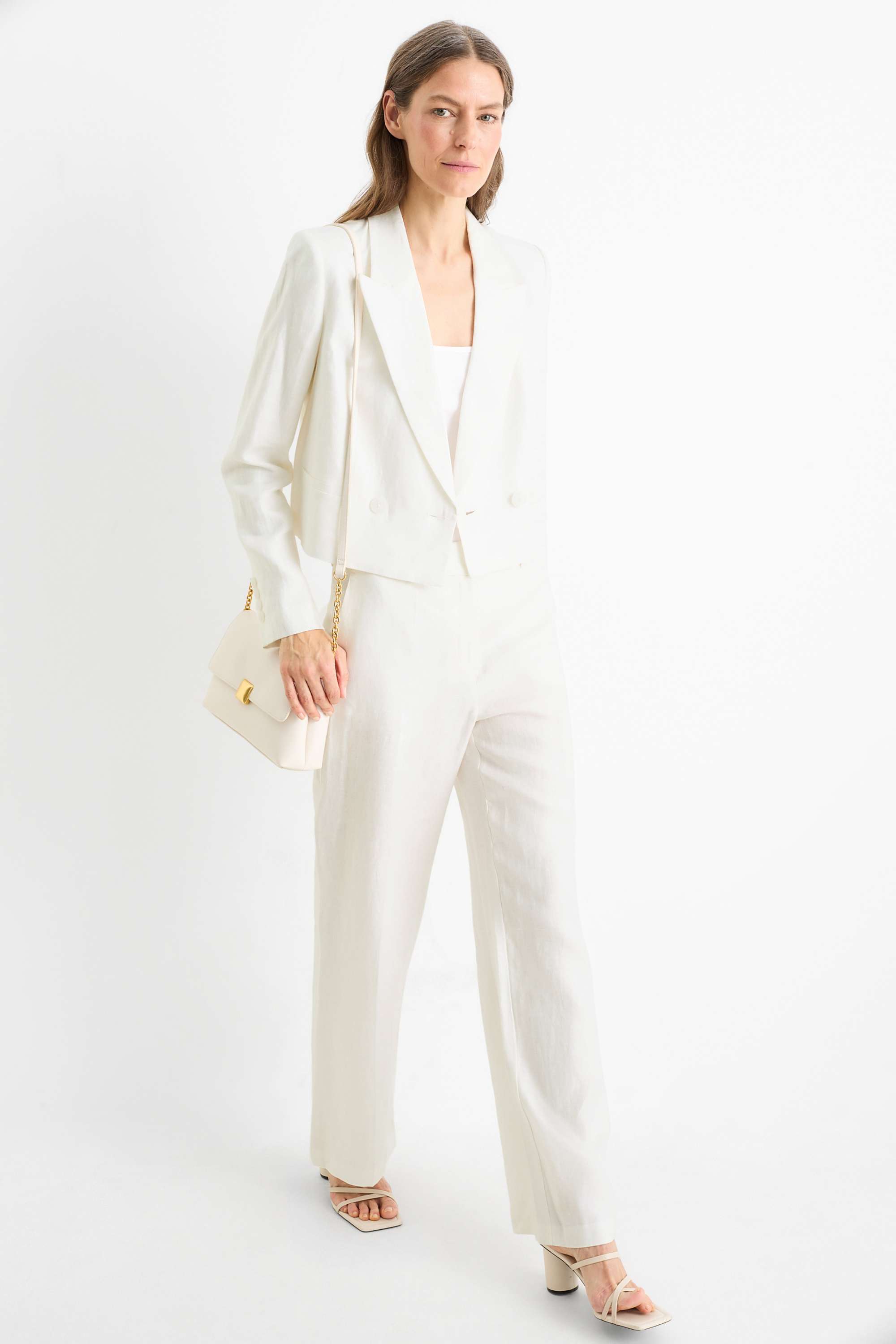 Cropped linen blazer- regular fit cremewhite