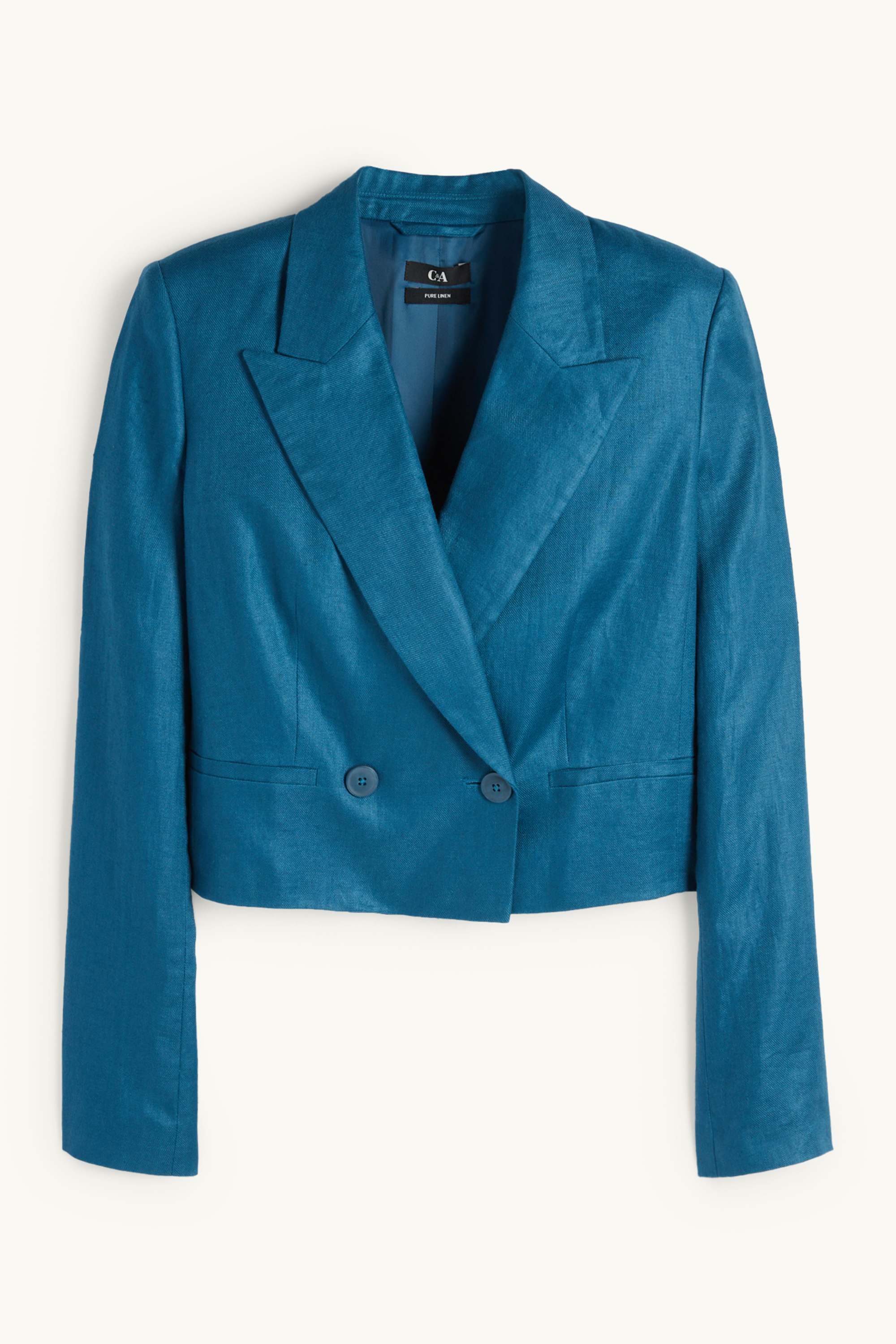 Cropped linen blazer- regular fit petrol