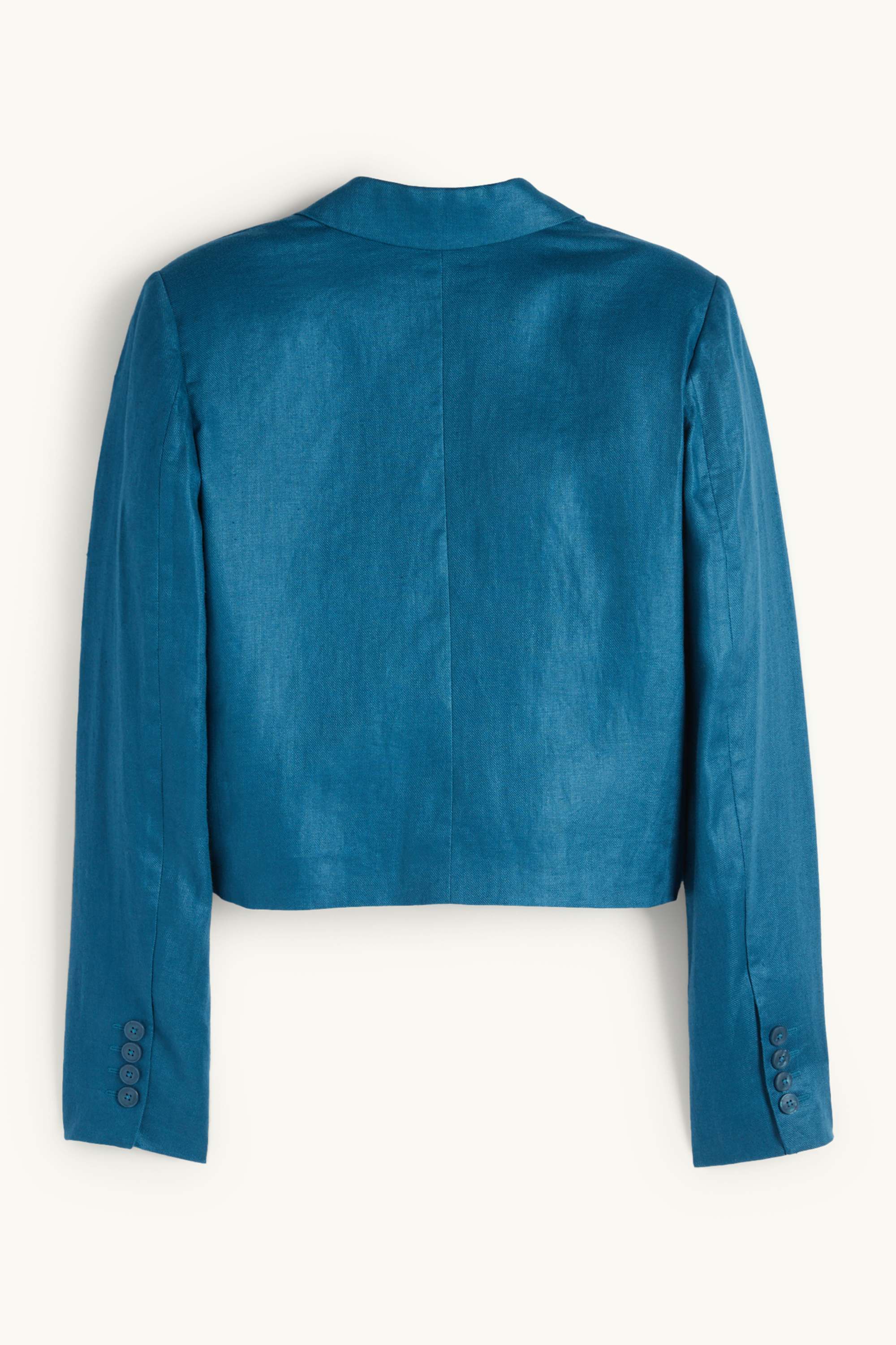 Cropped linen blazer- regular fit petrol