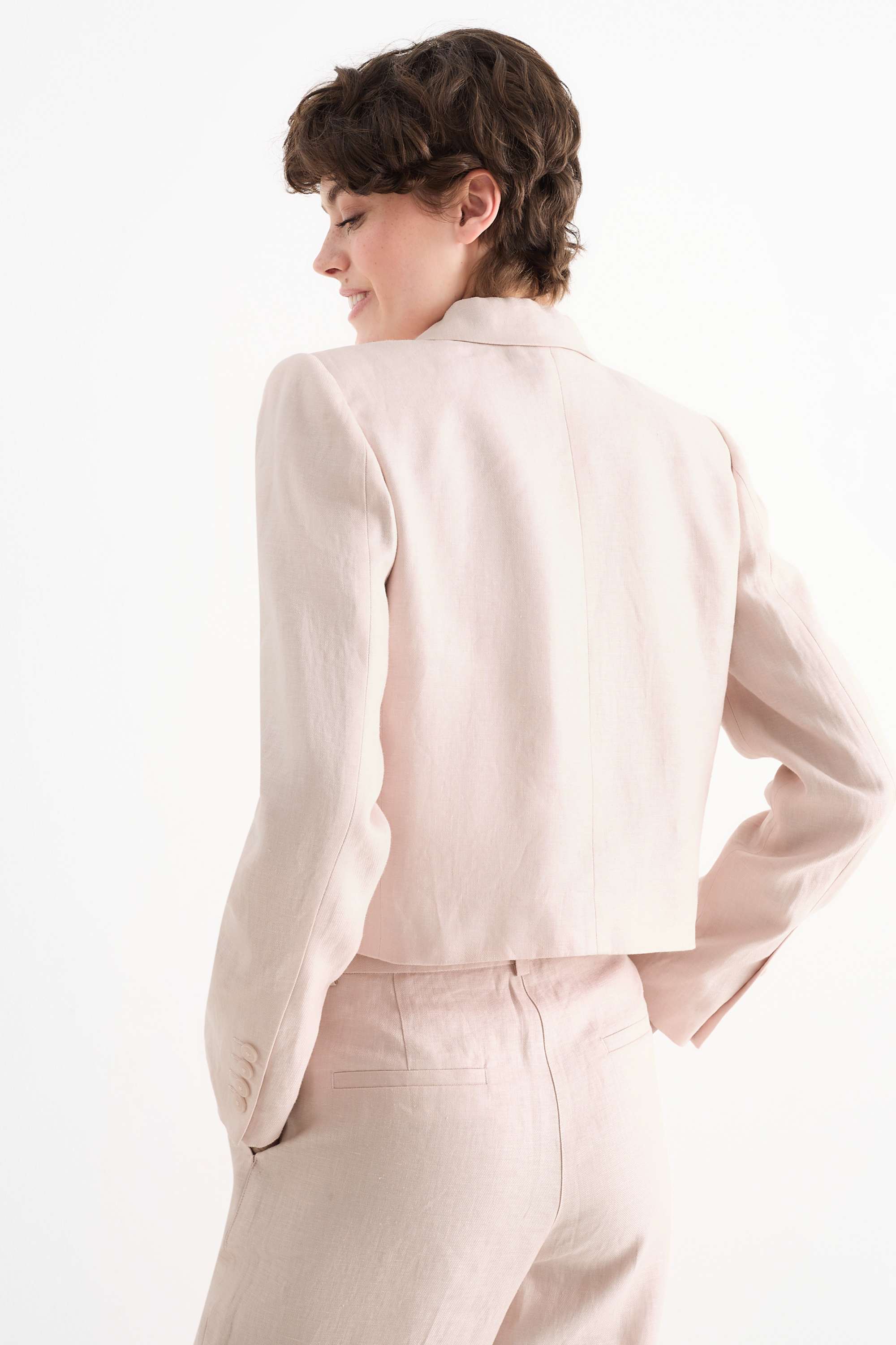 Cropped linen blazer- regular fit rose