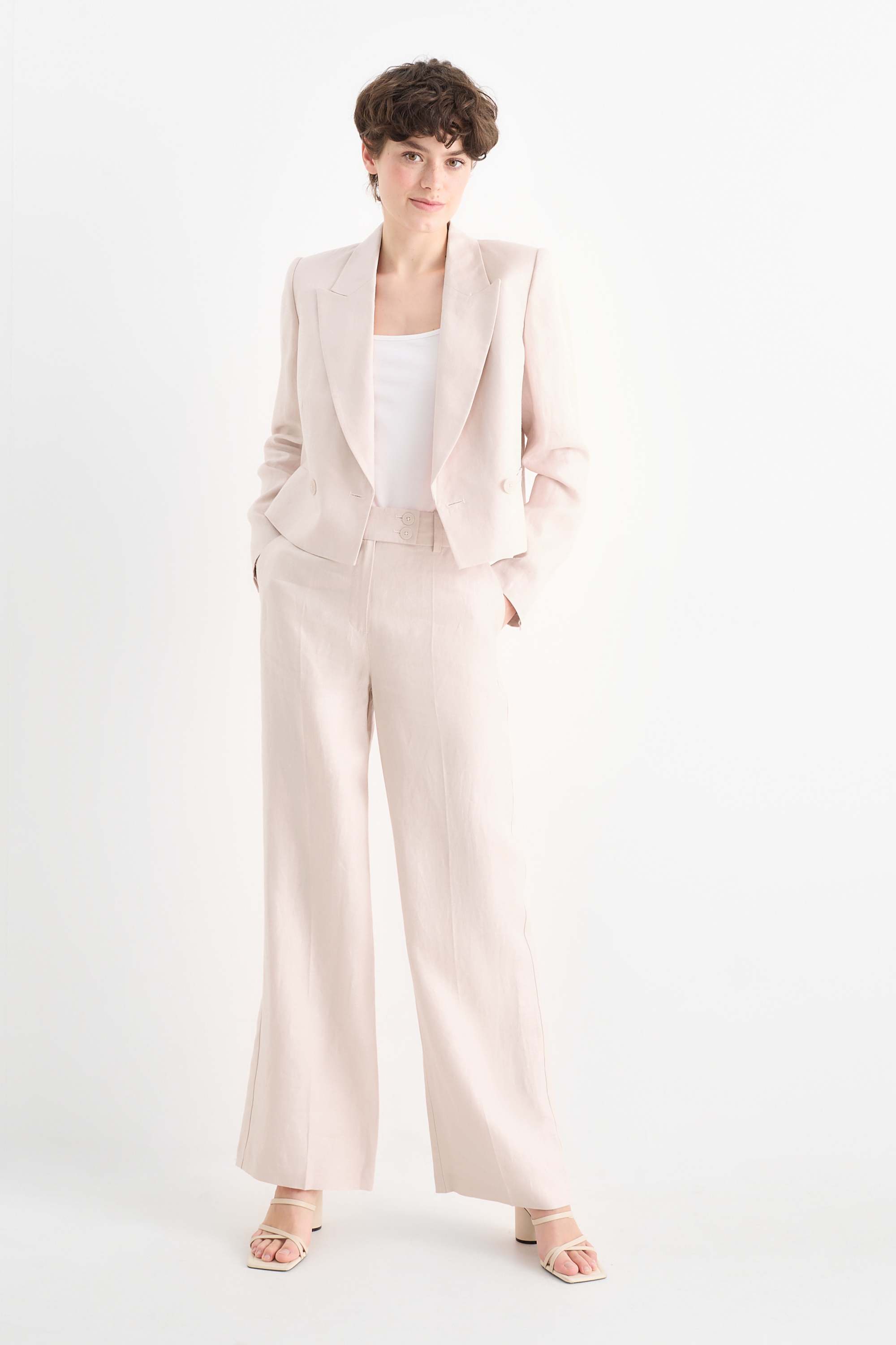Cropped linen blazer- regular fit rose