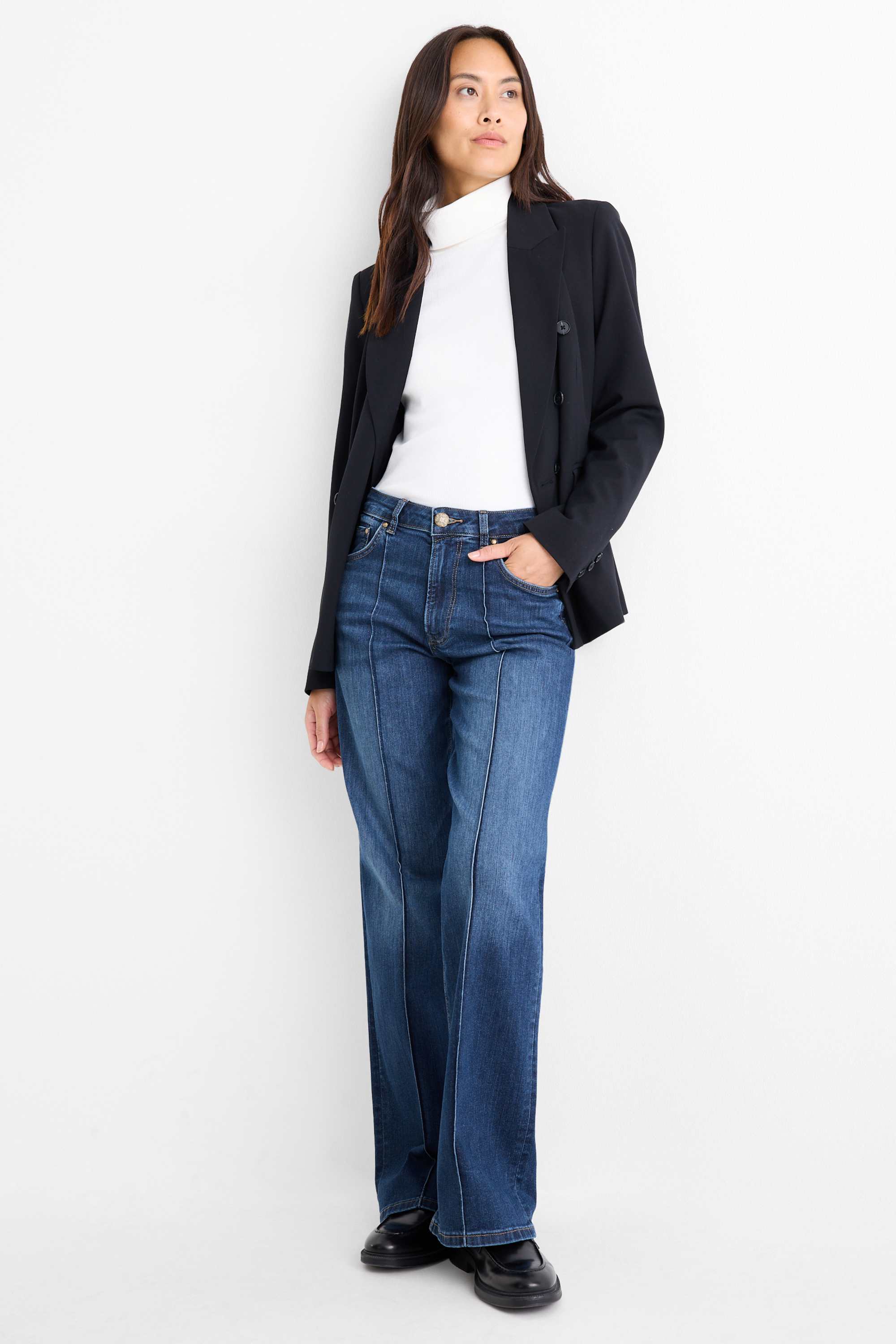 Wide leg jeans - high waist blue denim