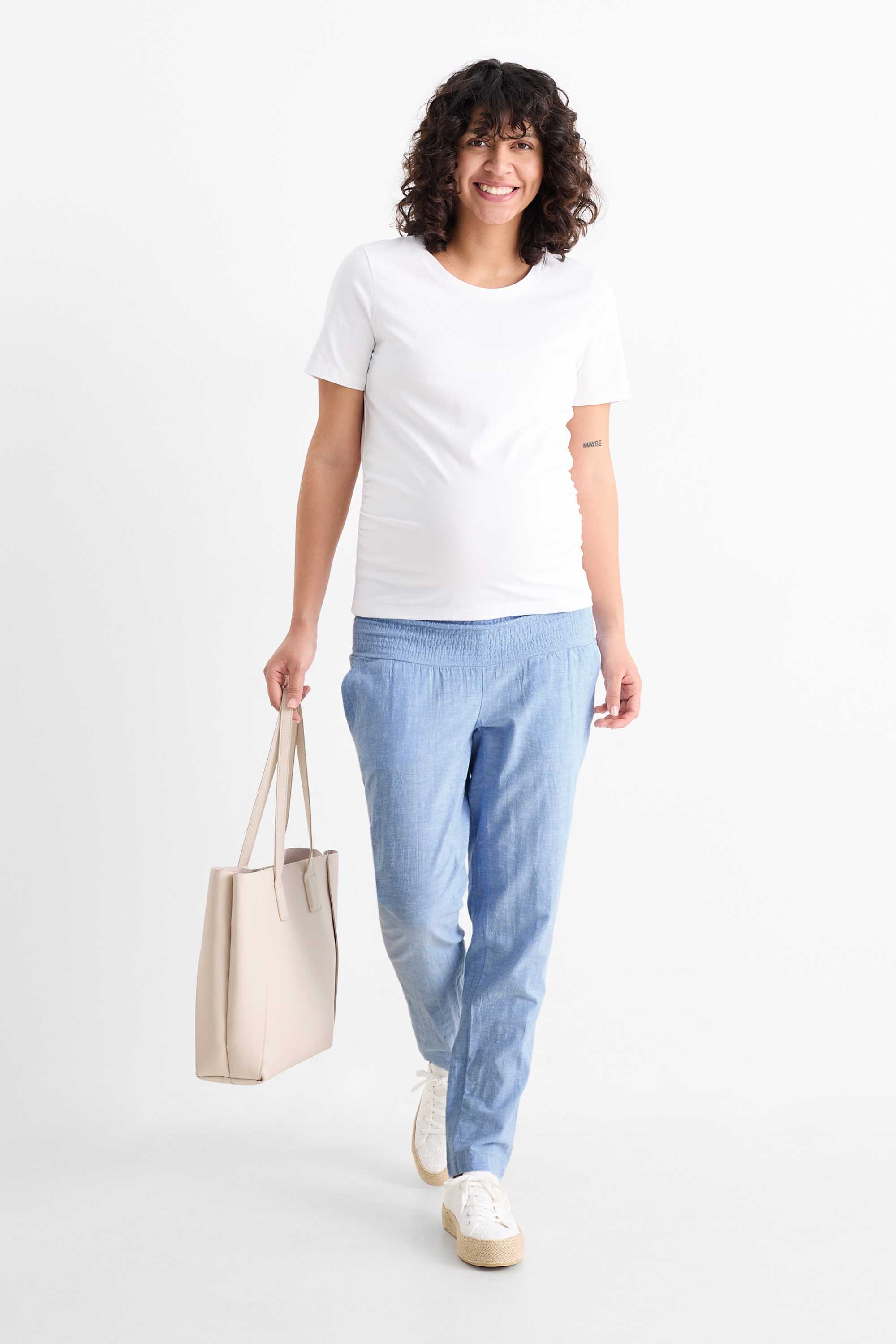 Maternity cloth trousers - smocked light blue