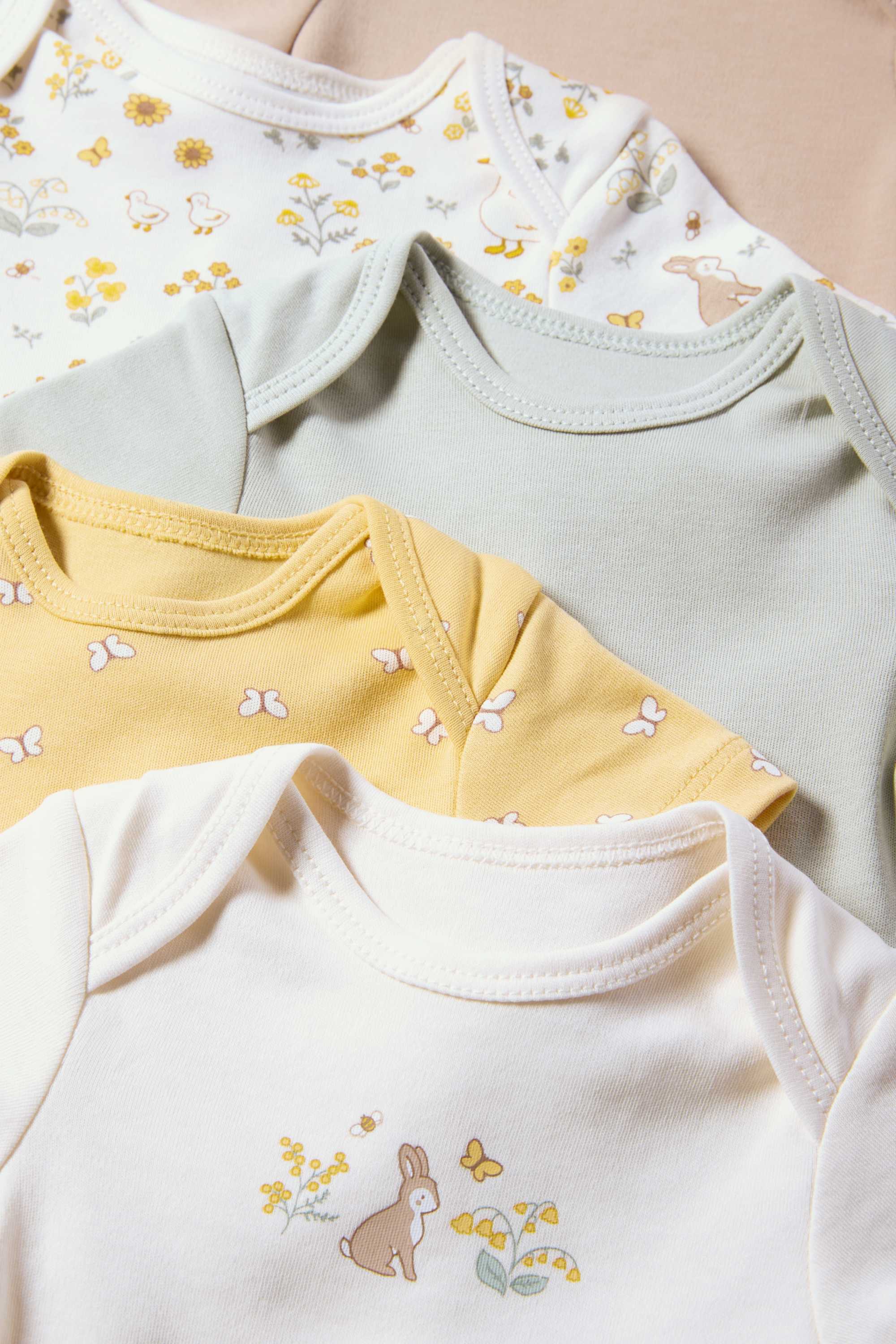Multipack of 5 - bunny rabbit and butterfly - baby bodysuit beige