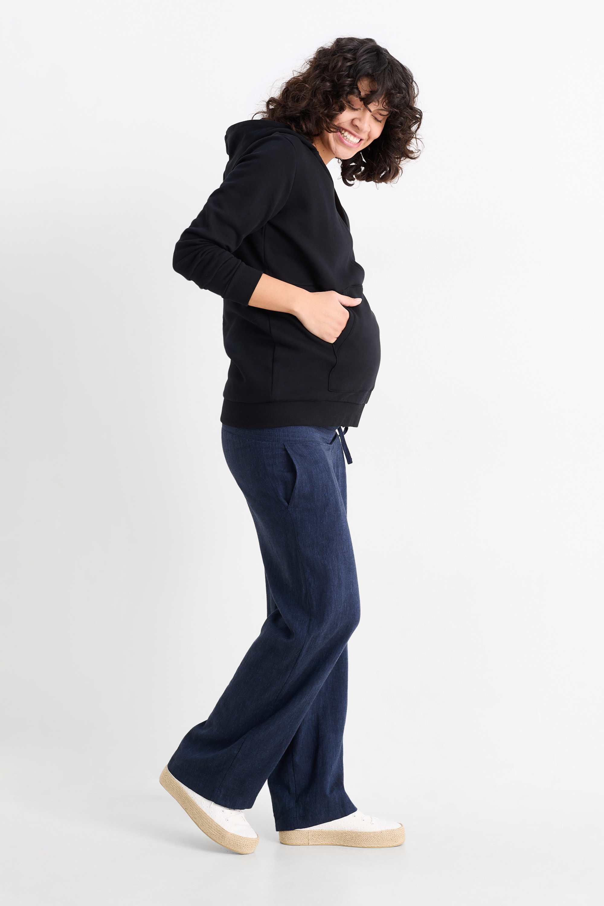 Maternity trousers - linen blend dark blue