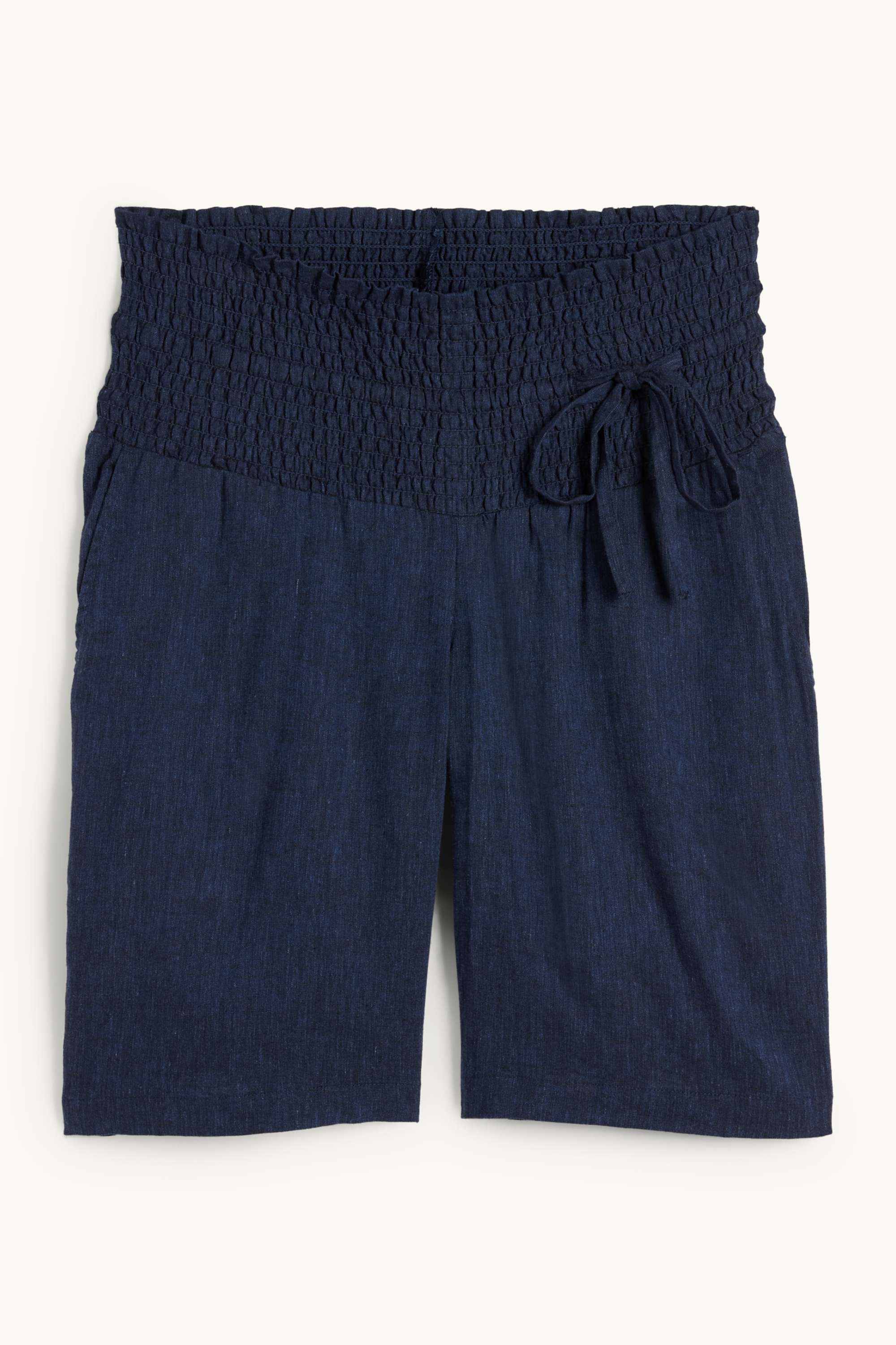 Maternity Bermuda shorts - linen blend - smocked dark blue