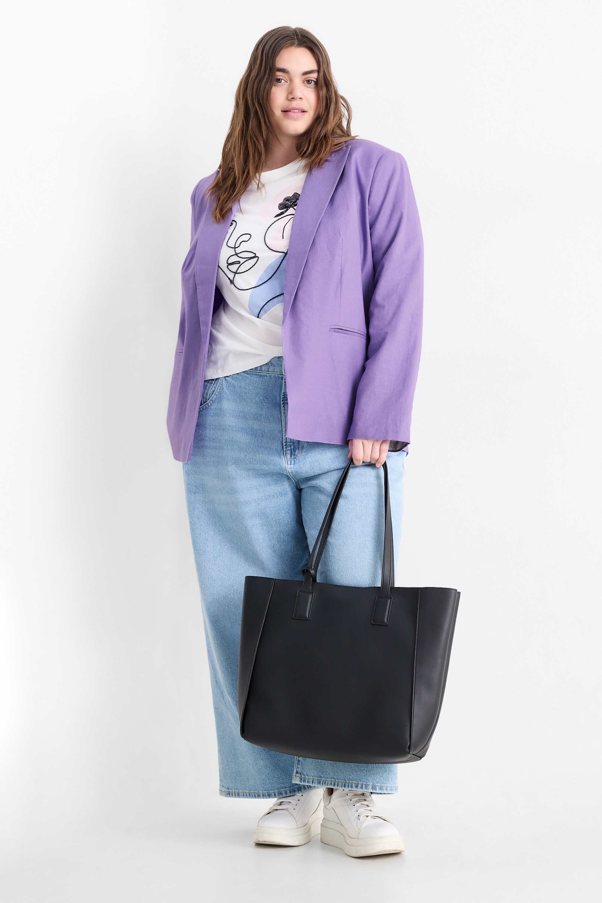 Long blazer - relaxed fit - linen blend violet
