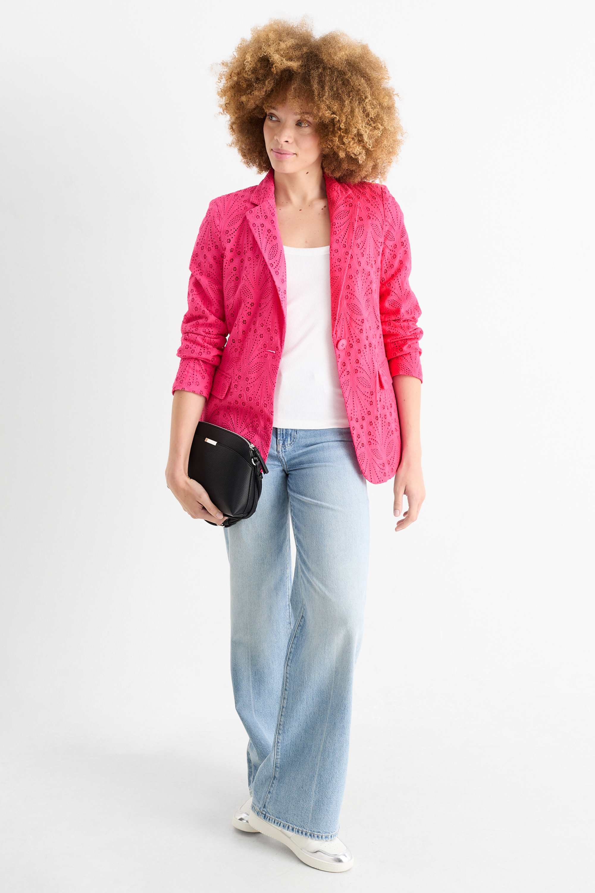 Long blazer - regular fit - broderie anglaise pink